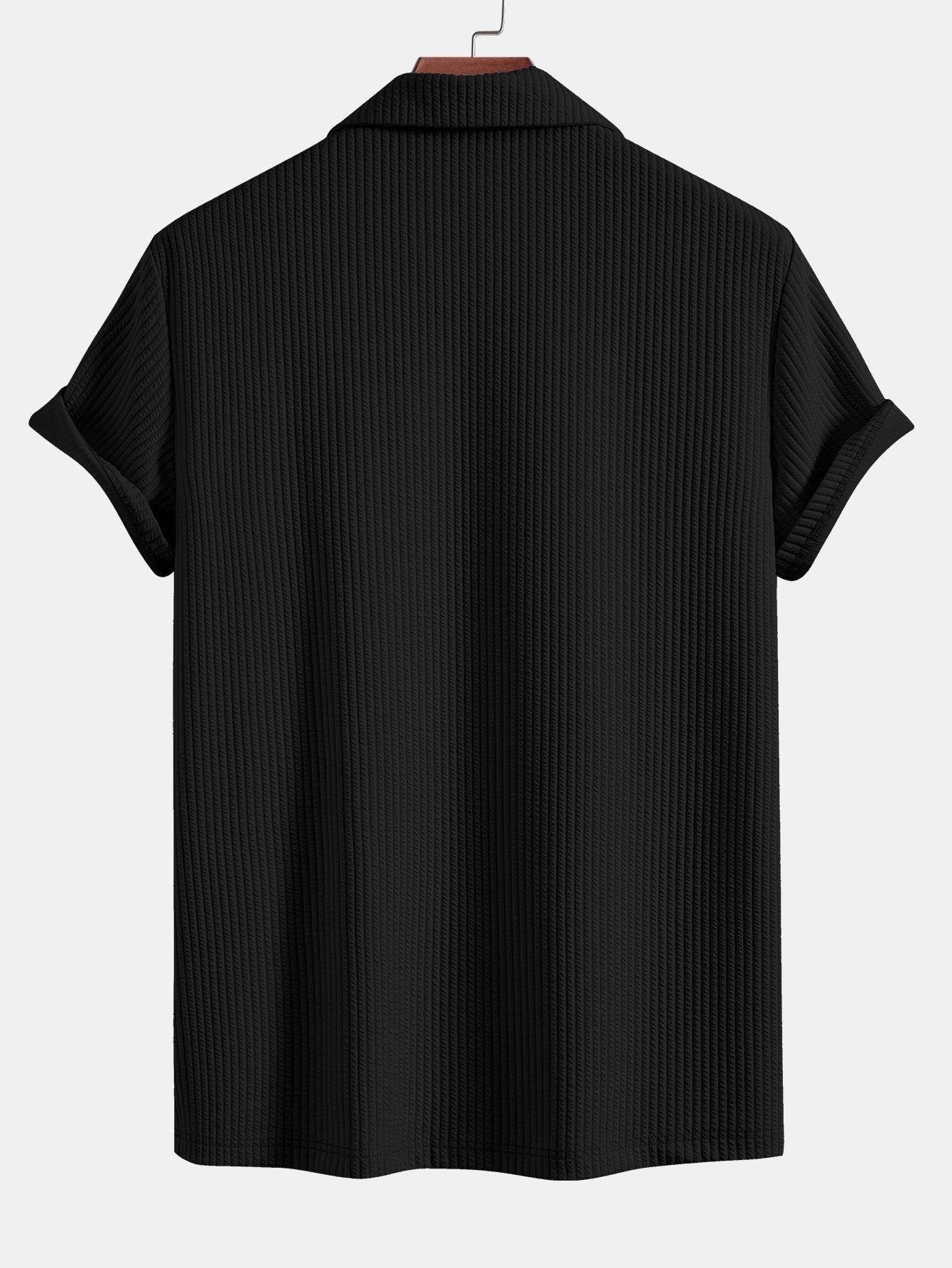 Muscle Fit Ribbed Deep Cuban Shirt & Drawstring Ribbed Shorts