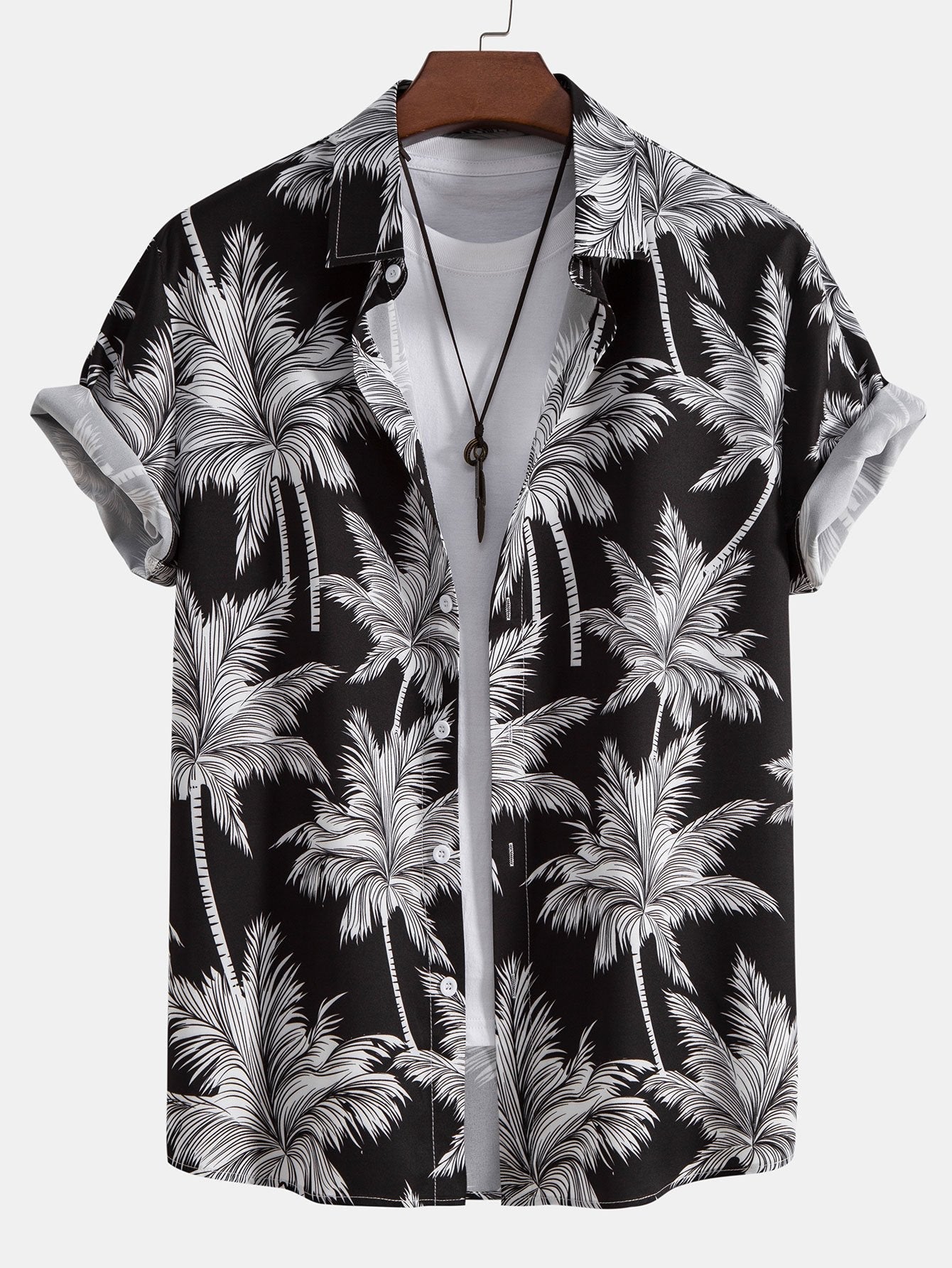 Palm Tree Print Button Up Shirt & Striped Swim Shorts