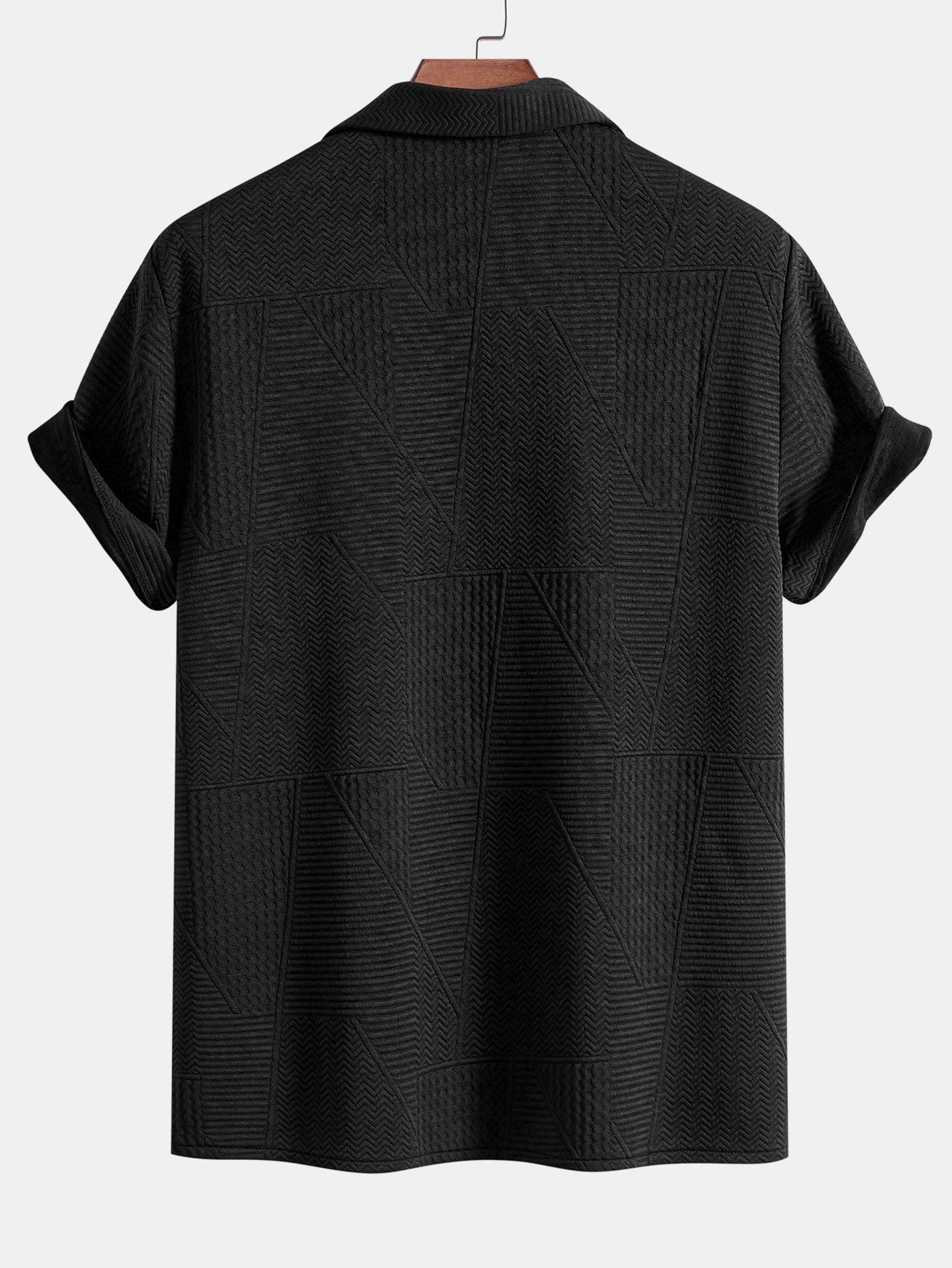 Short Sleeve Geometry Textured Cuban Shirt & Shorts