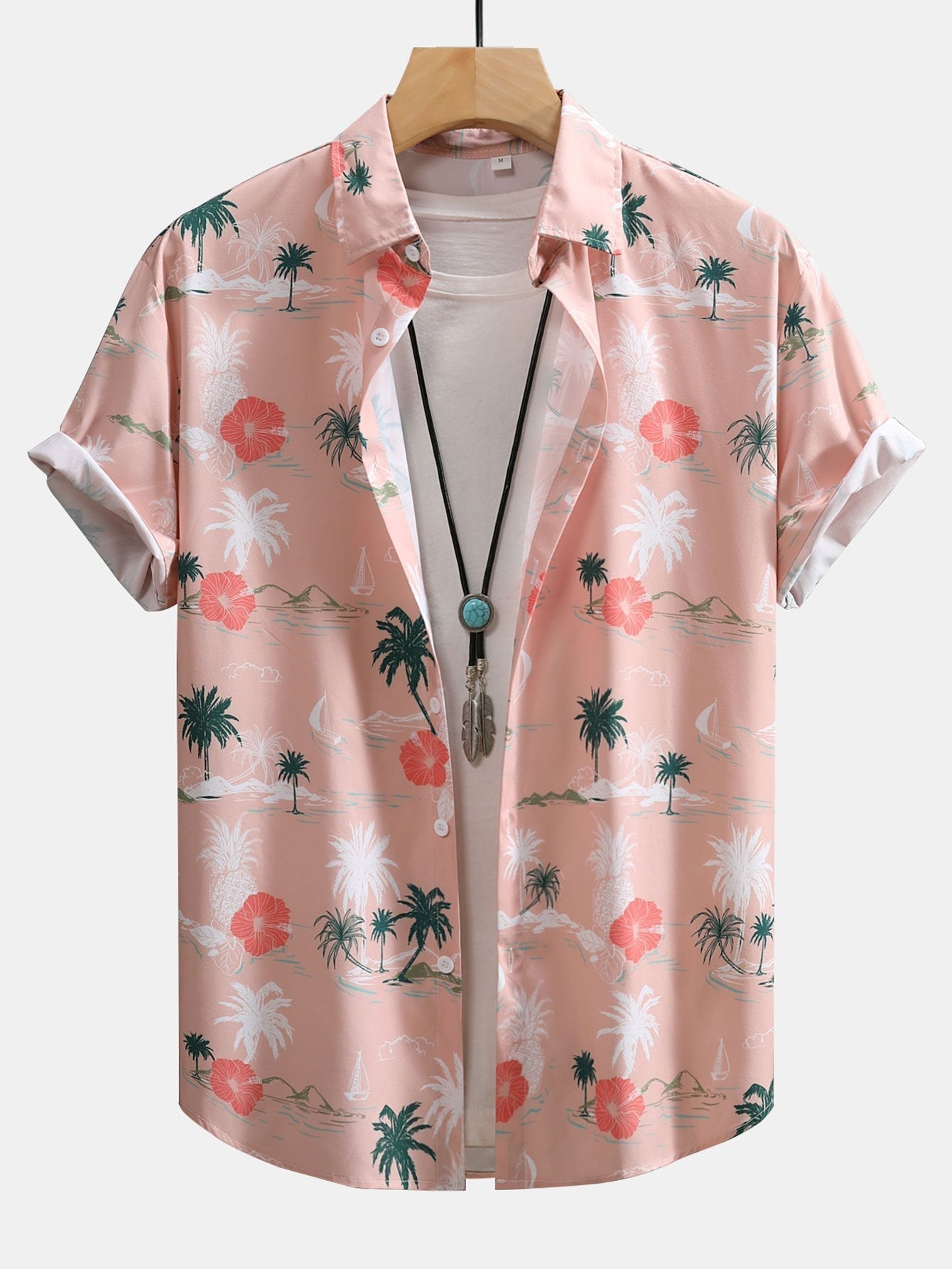 Tropical Plants Print Button Up Shirt & Swim Shorts