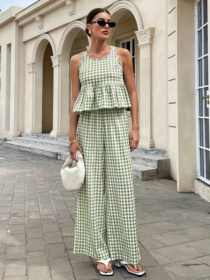 Ensemble 2 Pièces Vichy Sans Manches