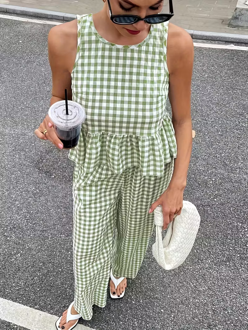 Ensemble 2 Pièces Vichy Sans Manches