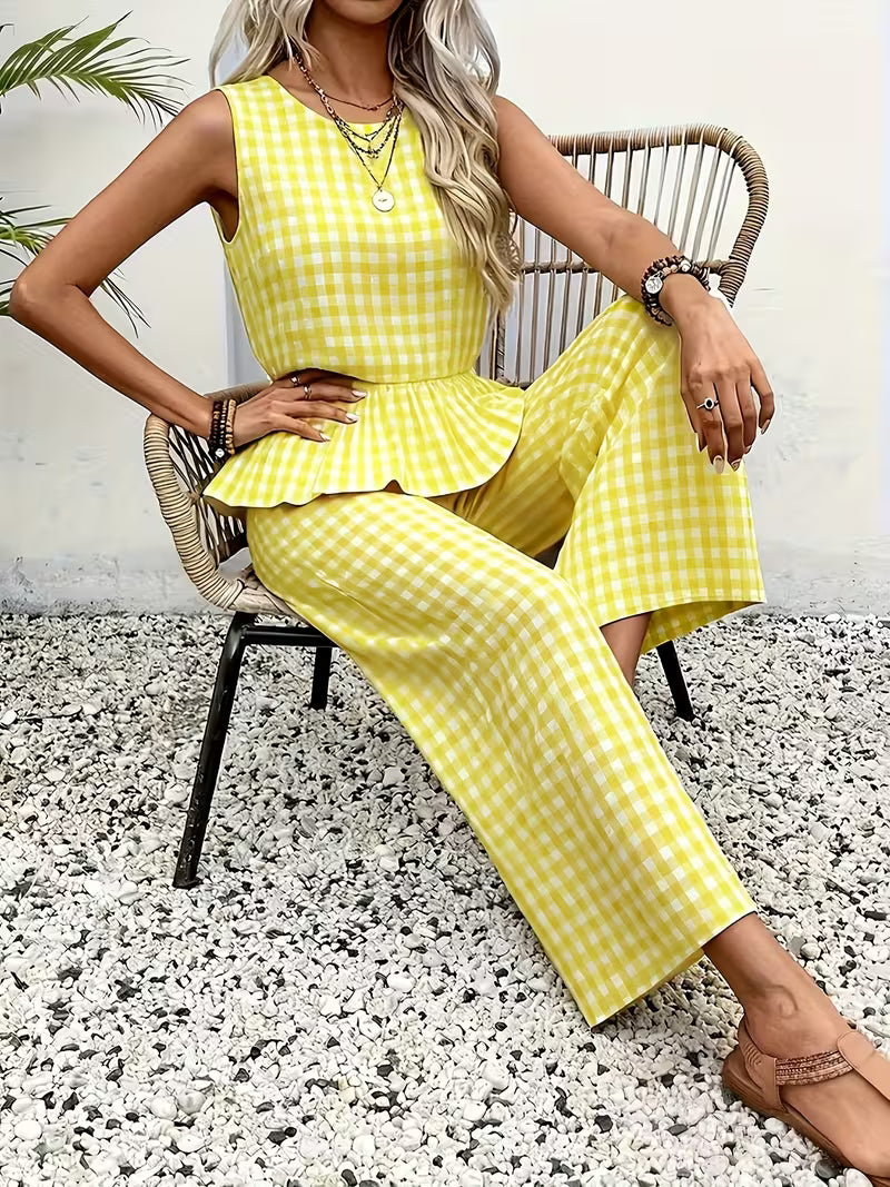 Ensemble 2 Pièces Vichy Sans Manches