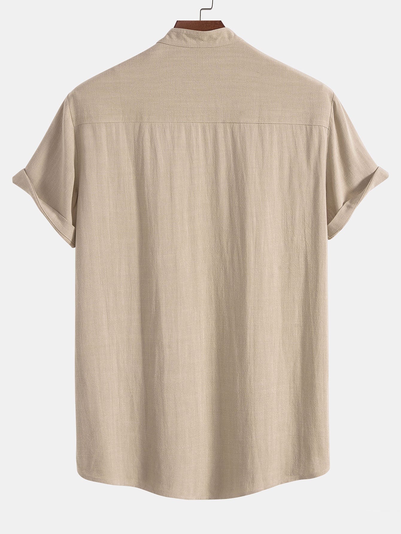 Linen And Rayon Blend Stand Collar Shirt & Straight Leg Linen Pants