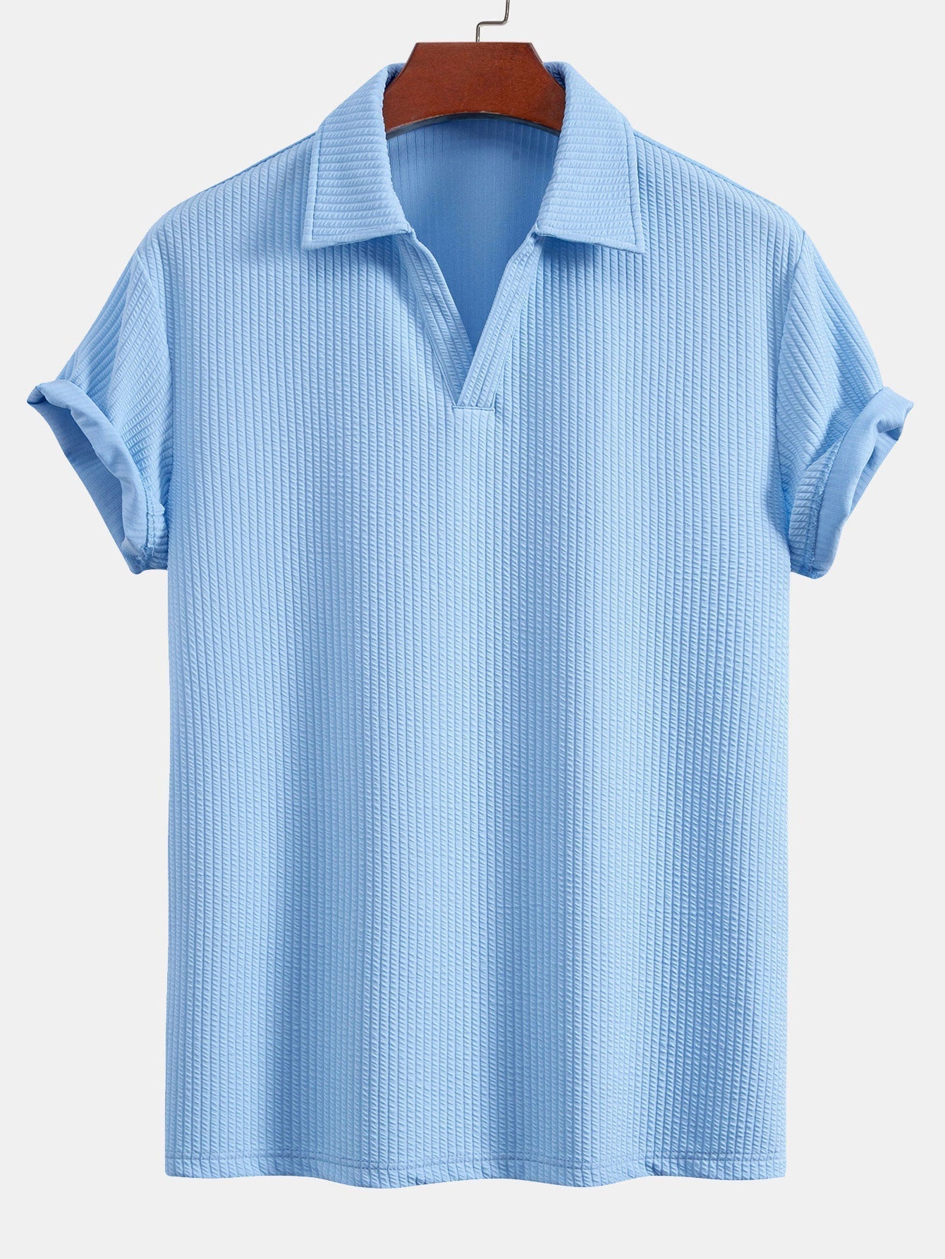 Short Sleeved V-Neck Ribbed Polo & Drawstring Ribbed Shorts