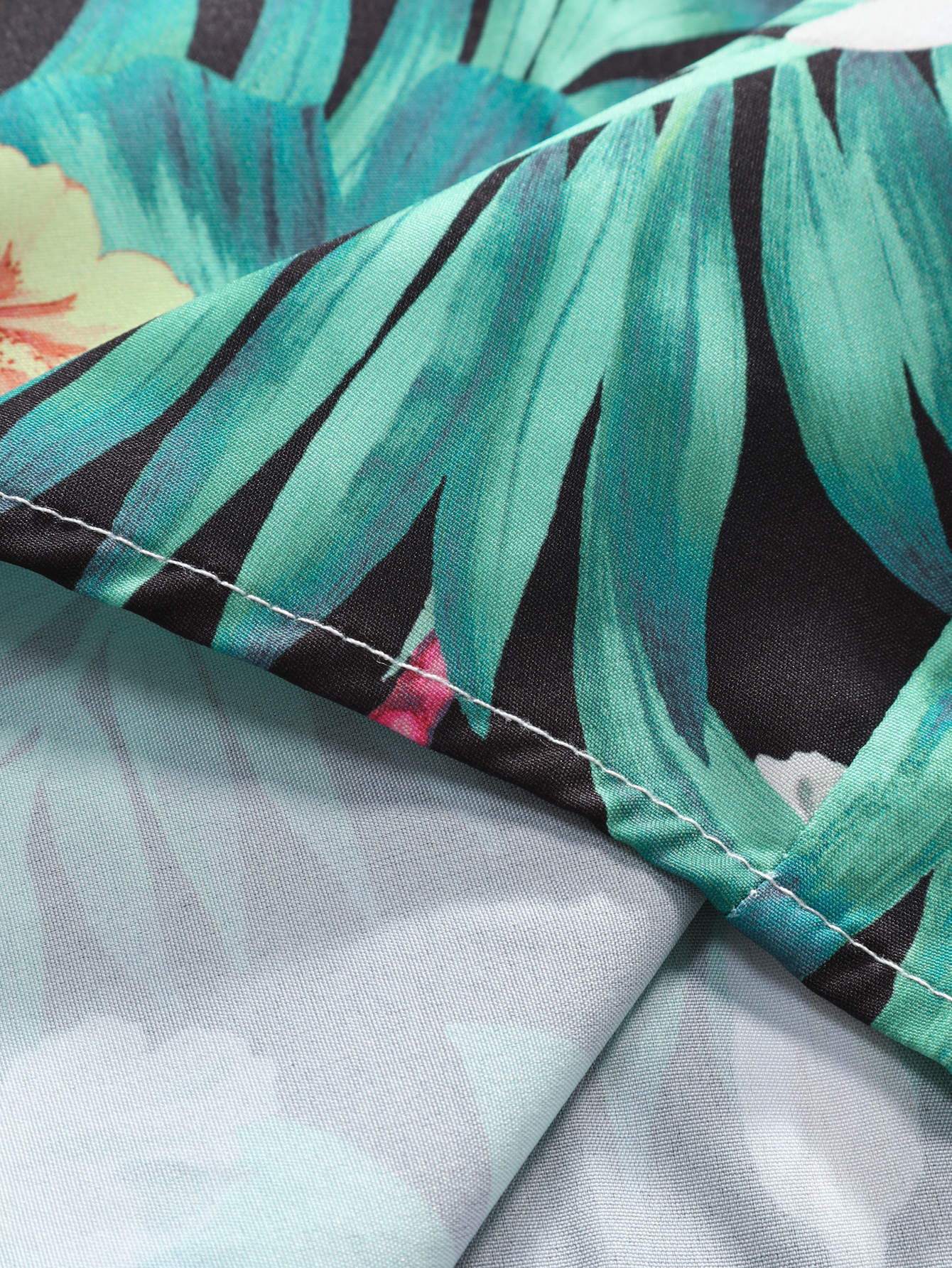 Tropical Flowers Print Button Up Shirt & Swim Shorts