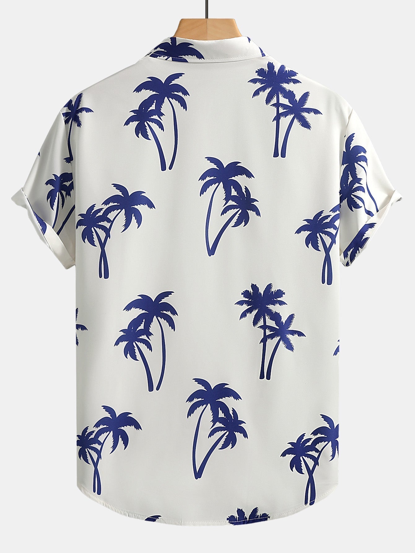 Palm Tree Print Button Up Shirt & Man Mid Length Drawstring Swim Shorts