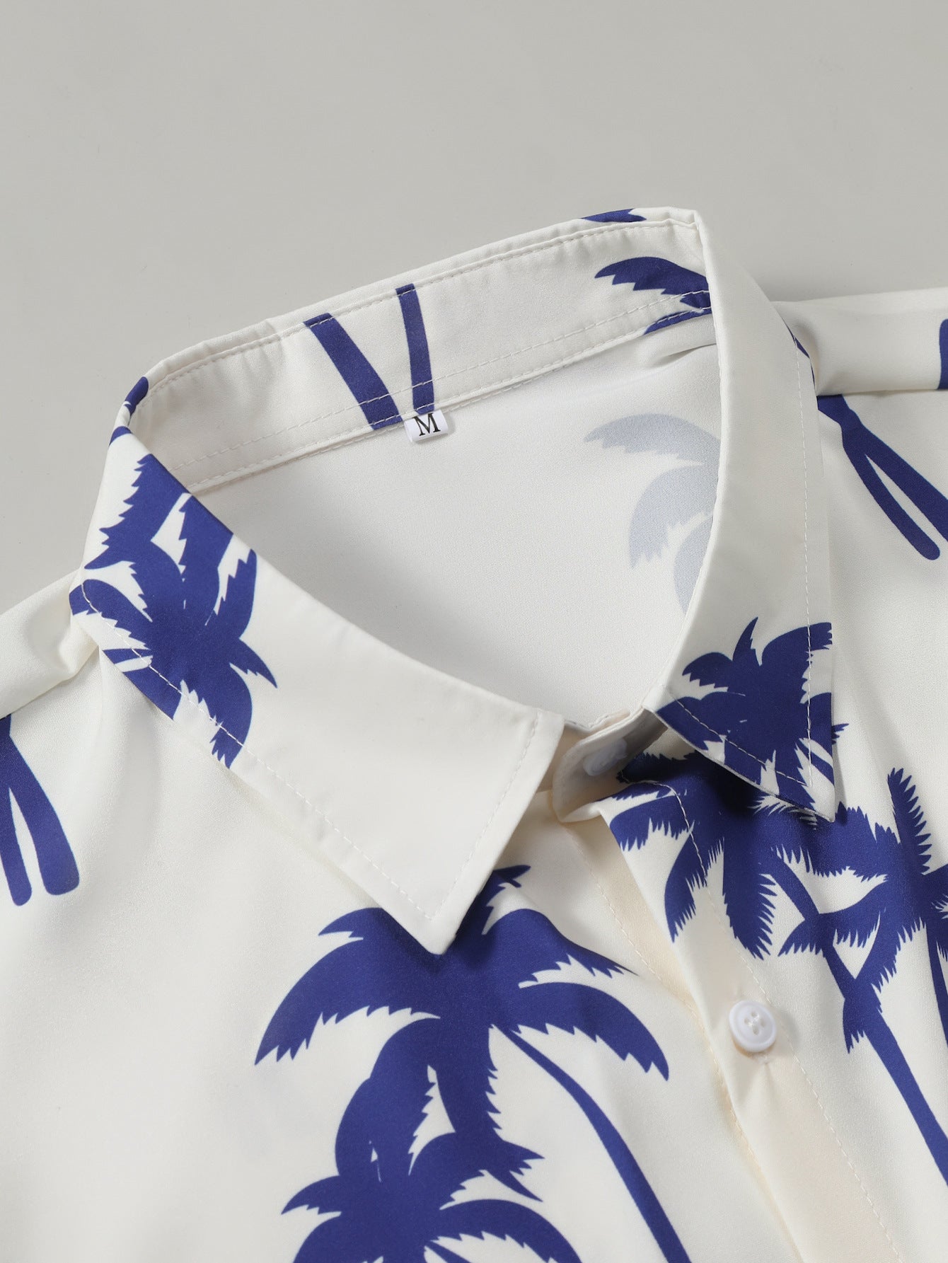 Palm Tree Print Button Up Shirt & Man Mid Length Drawstring Swim Shorts