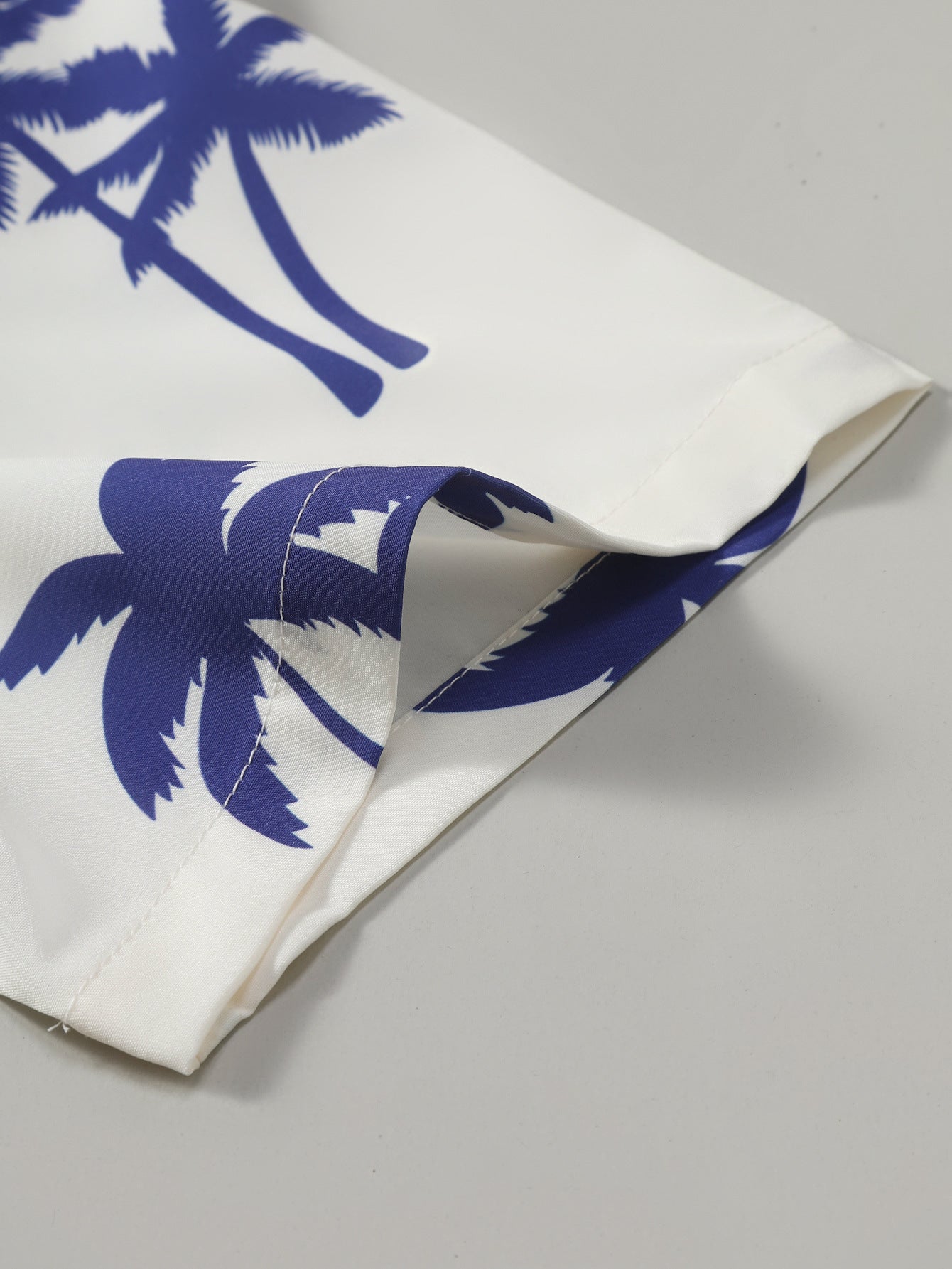 Palm Tree Print Button Up Shirt & Man Mid Length Drawstring Swim Shorts