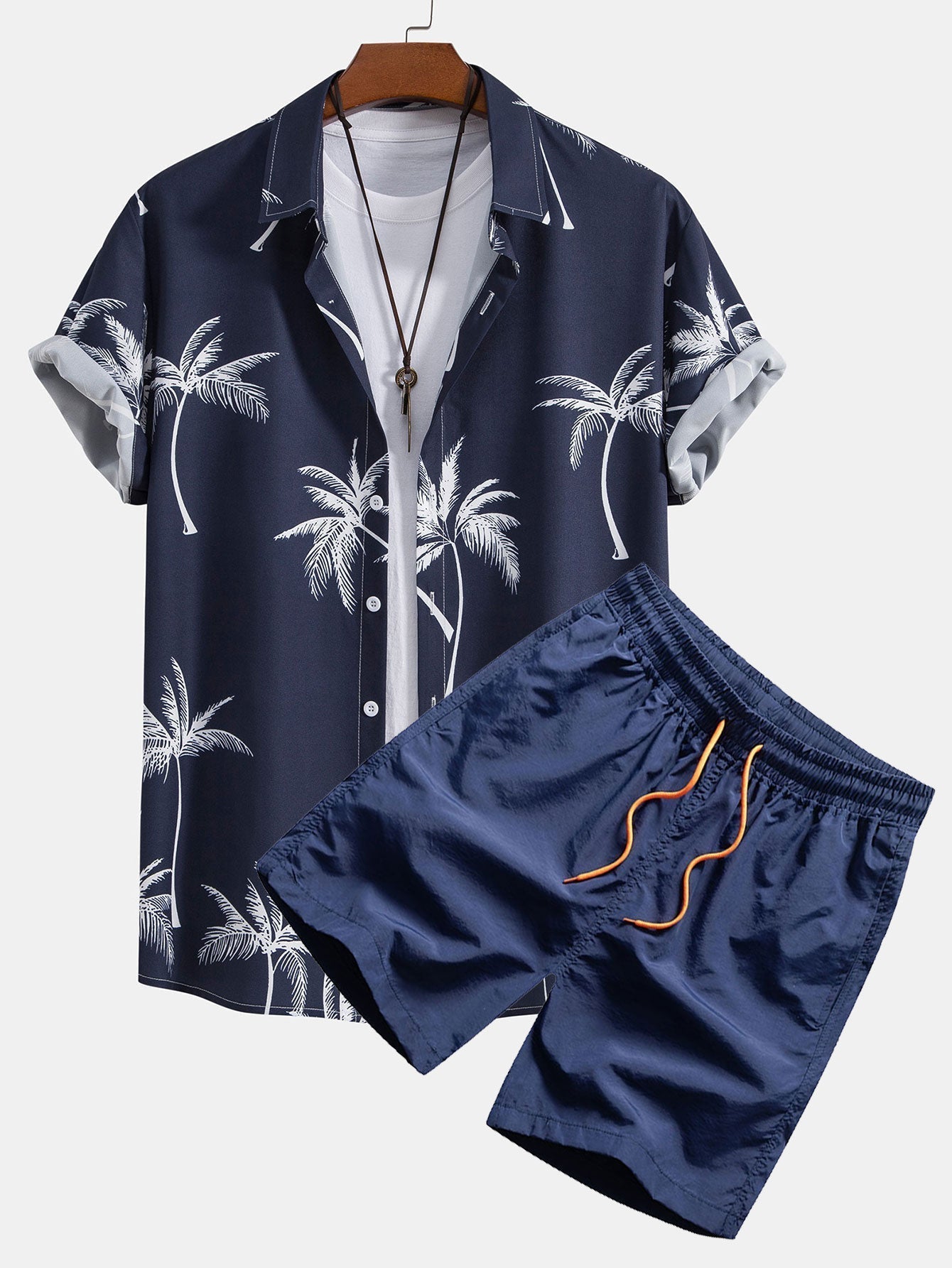Palm Tree Print Button Up Shirt & Swim Shorts