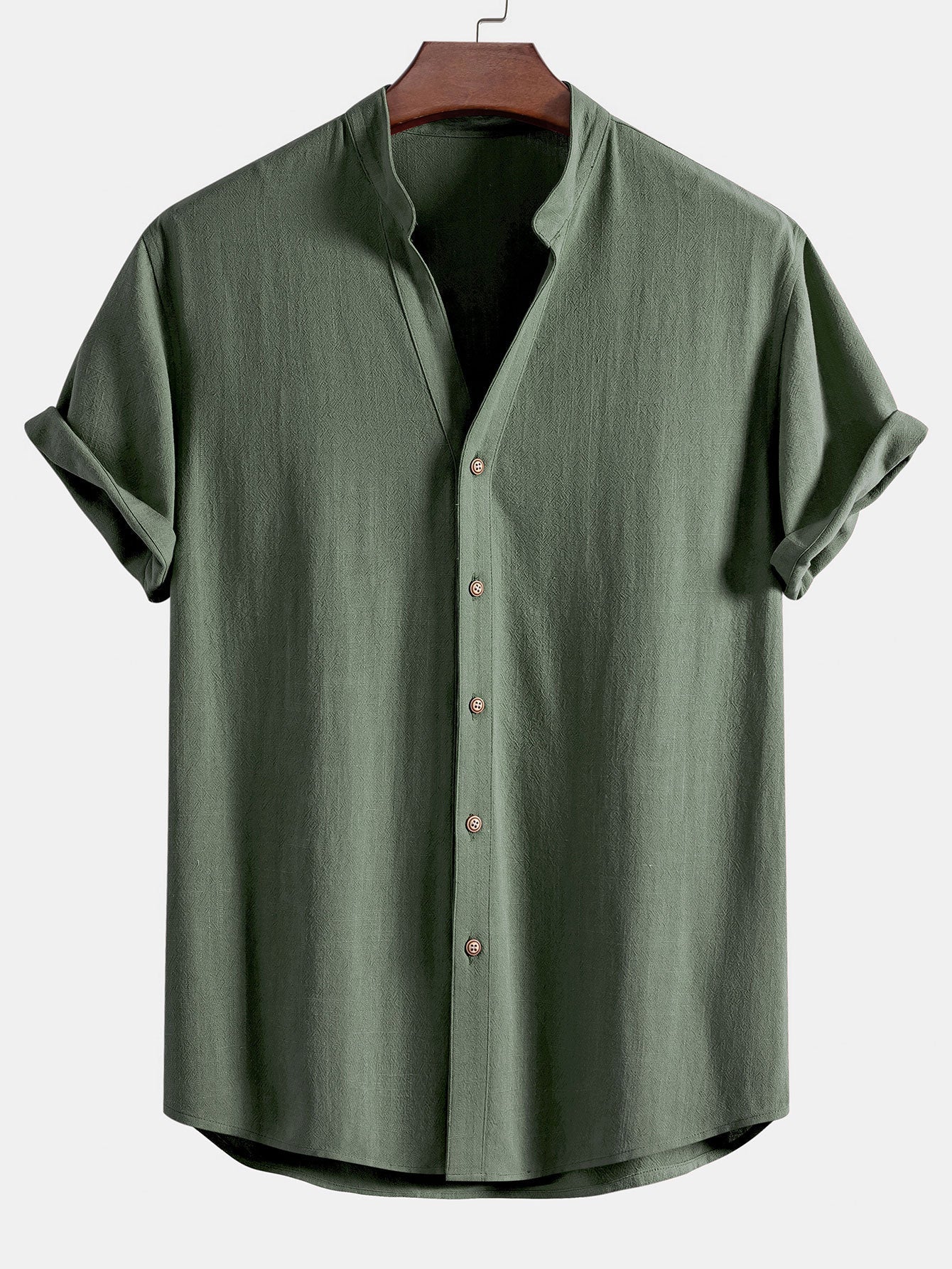 Short Sleeve V Neck Linen Rayon Blend Shirt & Linen Cotton Blend Drawstring Shorts