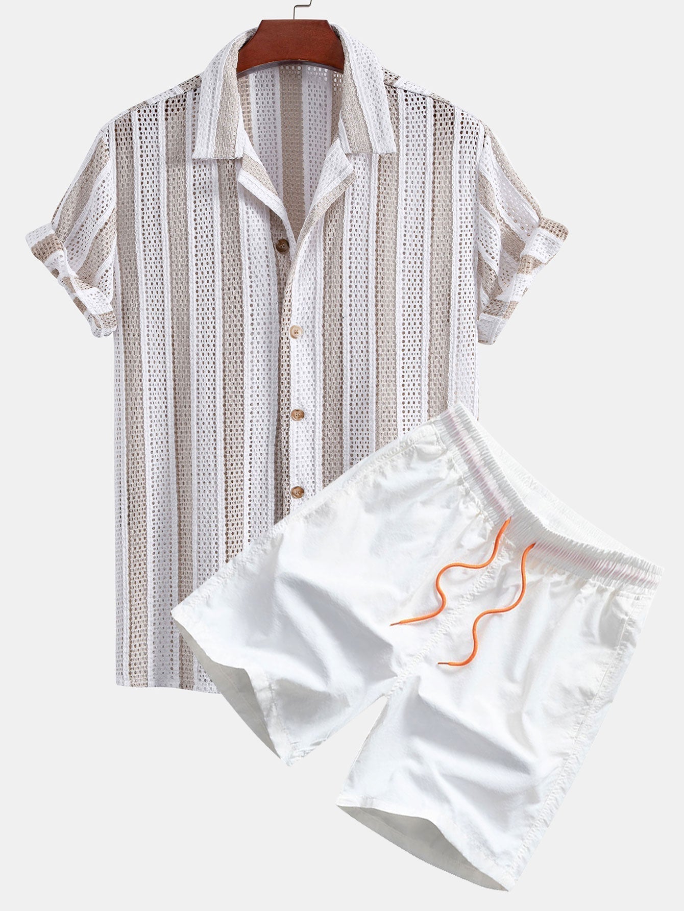 Striped Mesh Cuban Shirt & Swim Shorts