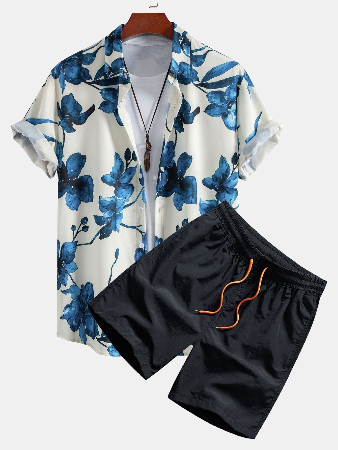 Ink Floral Print Button Up Shirt & Swim Shorts