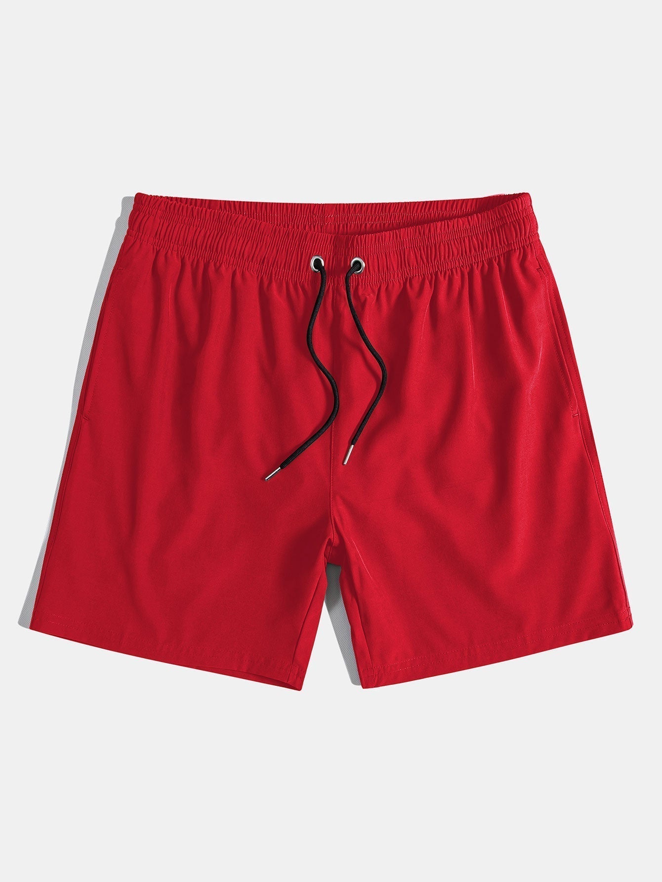 Palm Tree Silhouette Print Cotton T-Shirt & Solid Drawstring Swim Shorts