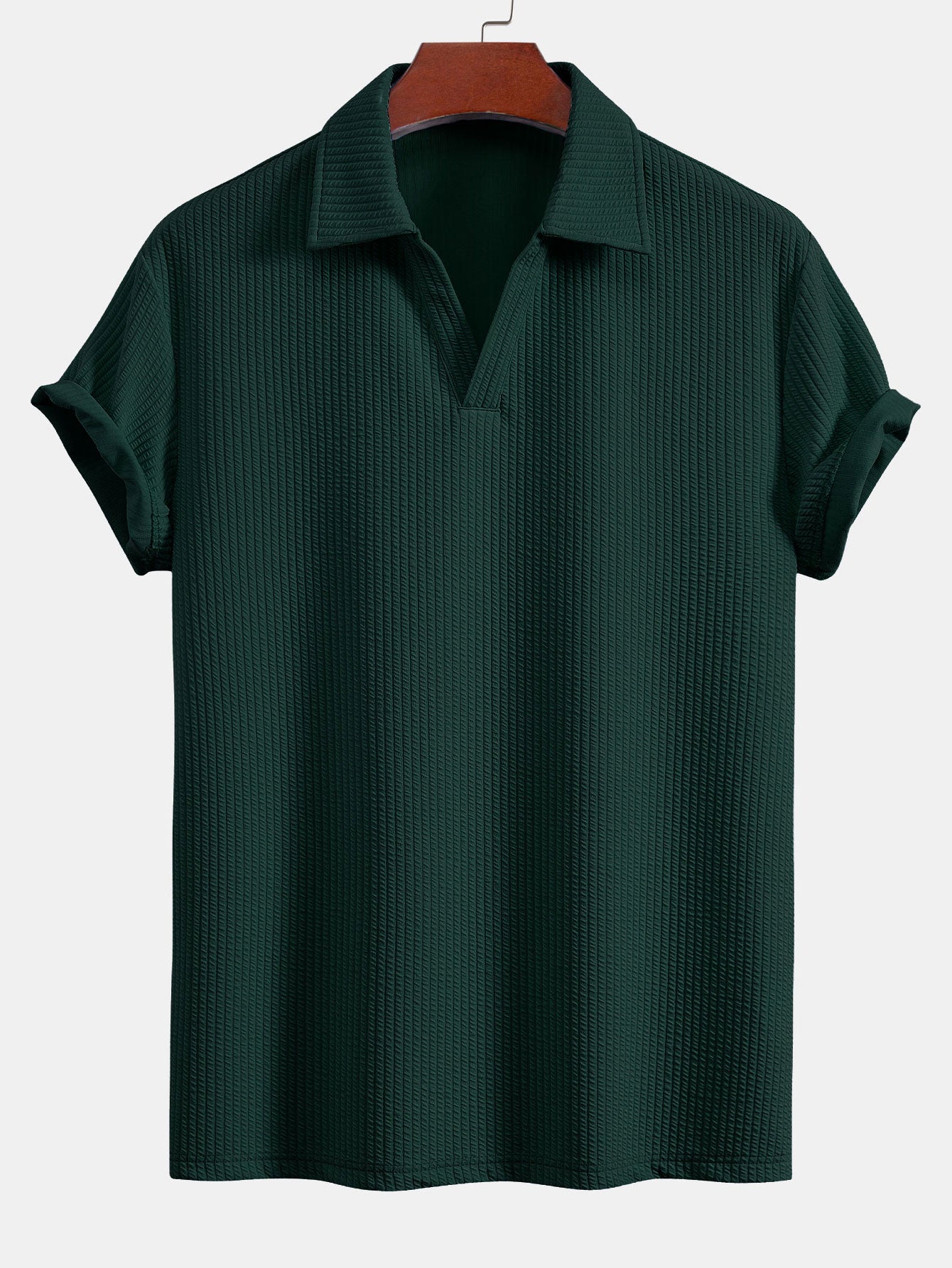 Short Sleeved V-Neck Ribbed Polo & Drawstring Ribbed Shorts