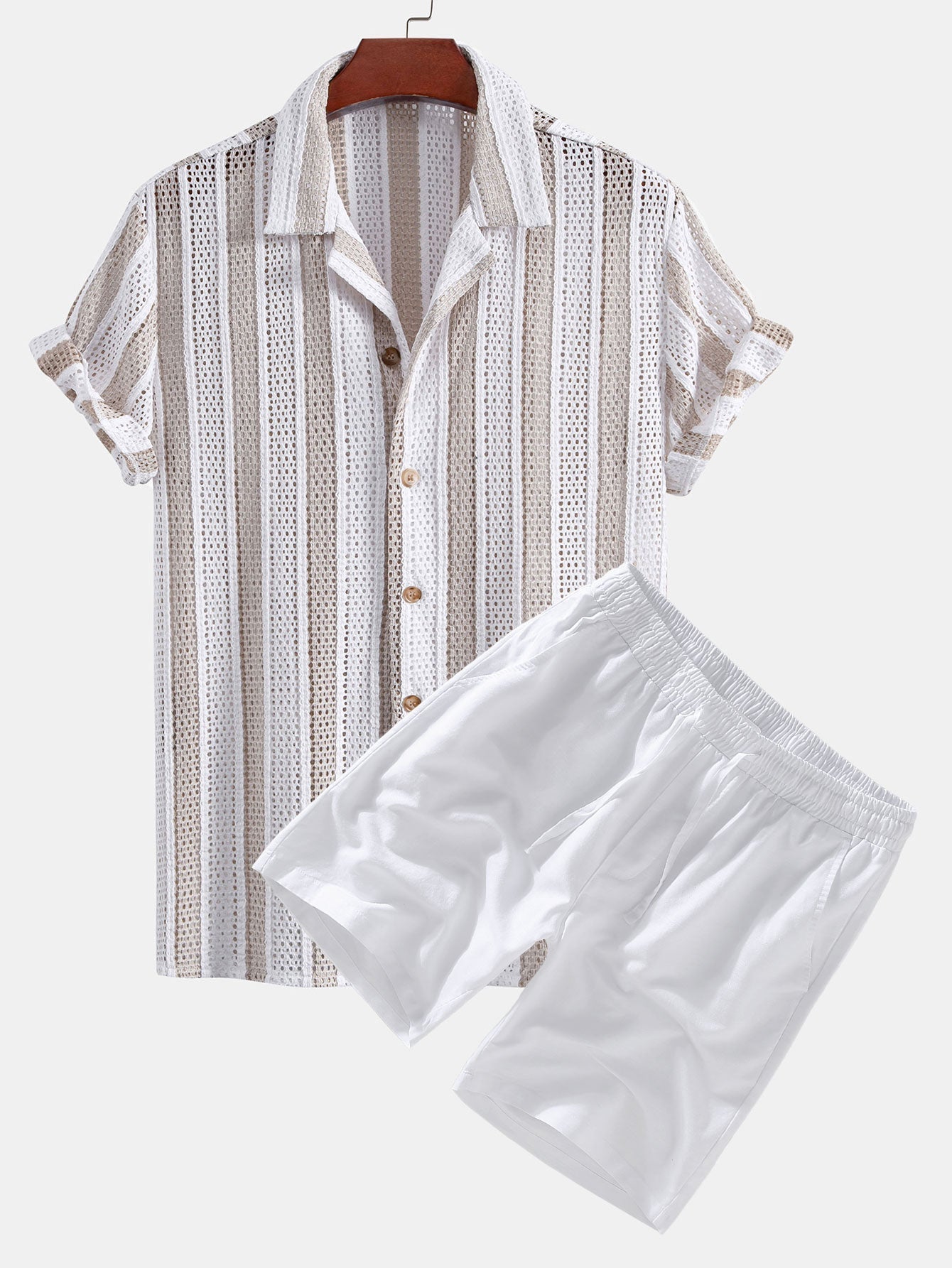Striped Mesh Cuban Shirt & Linen Drawstring Shorts