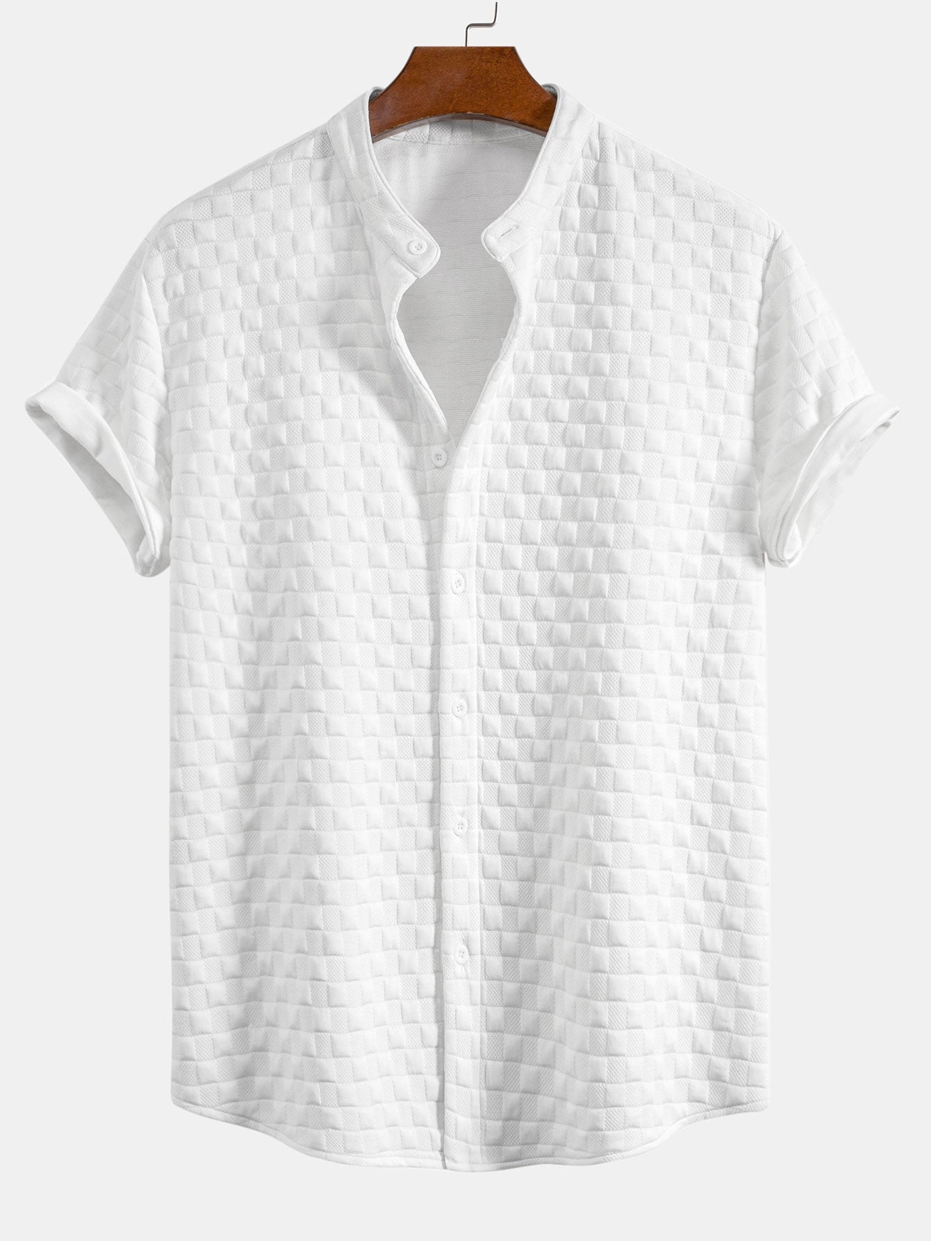 Checkerboard Stand Collar Shirt & Checkerboard Jacquard Shorts