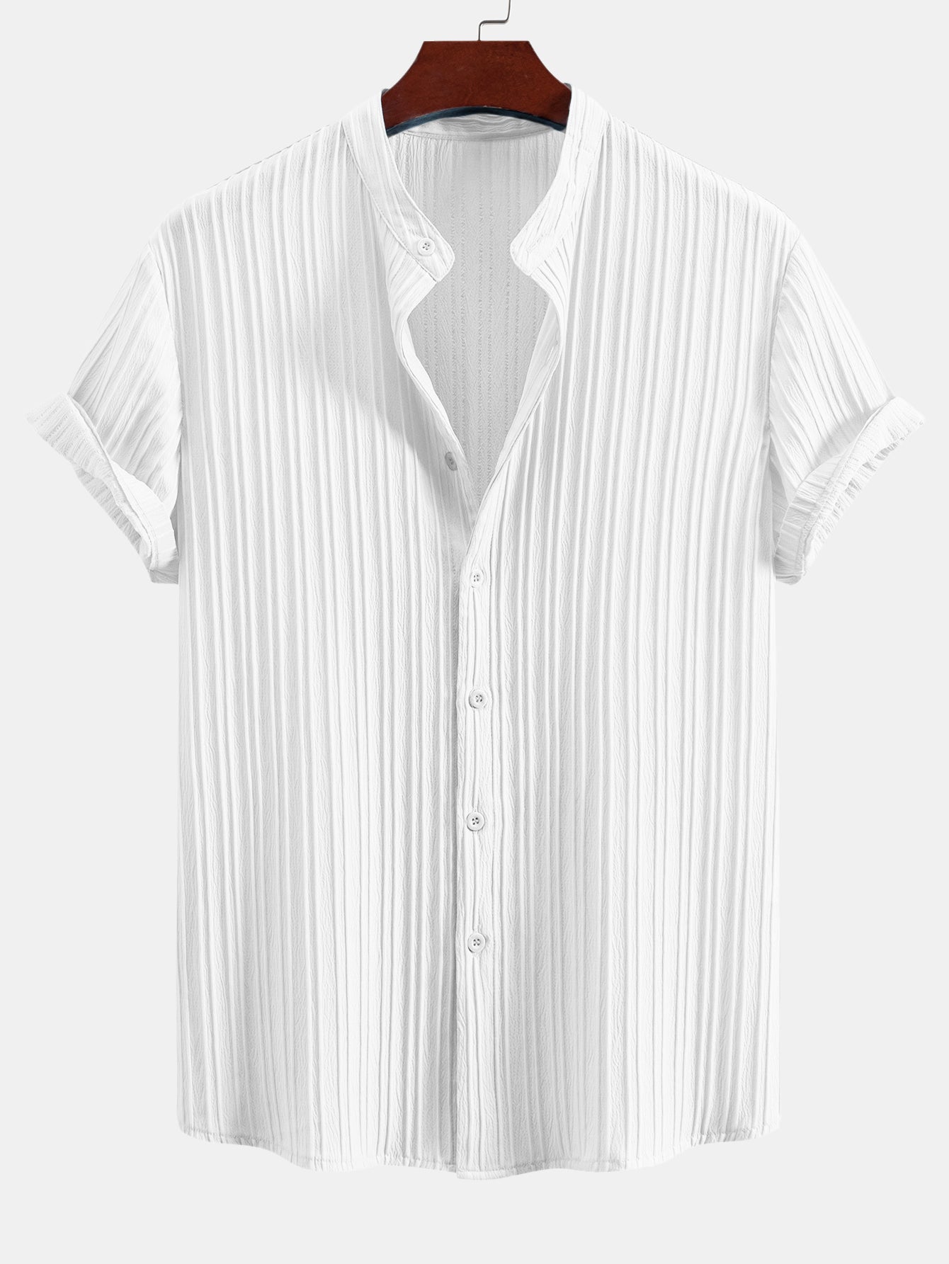 Textured Stand Collar Shirt & Straight Leg Pants