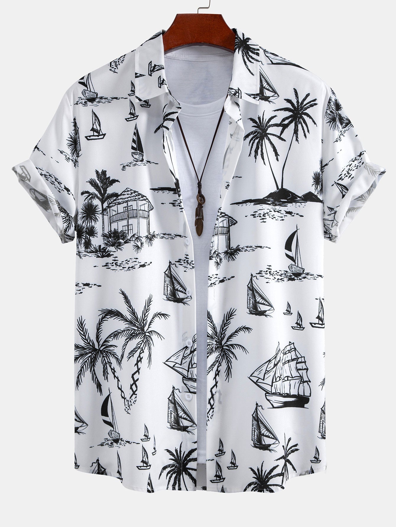 Island Sailing Print Button Up Shirt & Swim Shorts