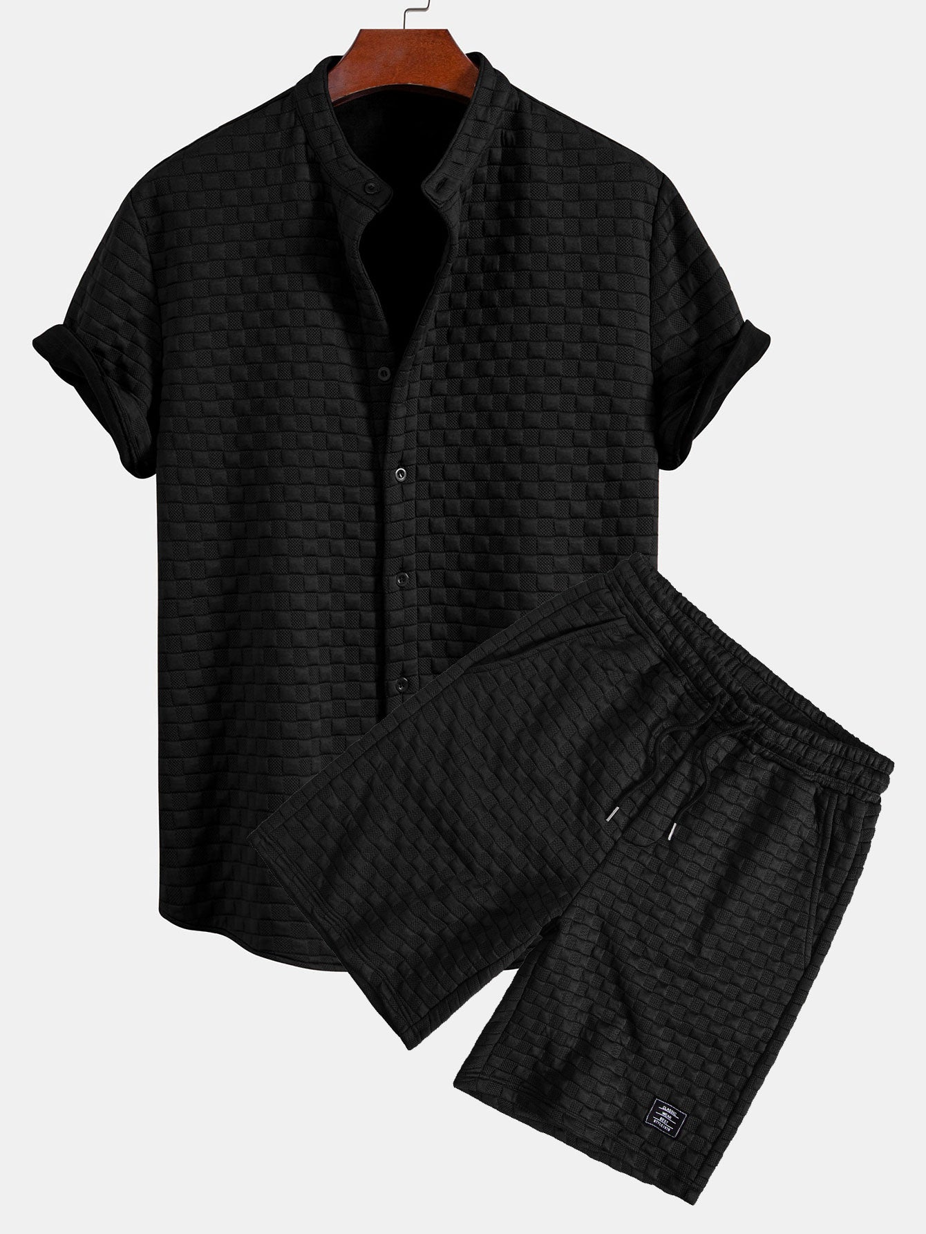 Checkerboard Stand Collar Shirt & Checkerboard Jacquard Shorts