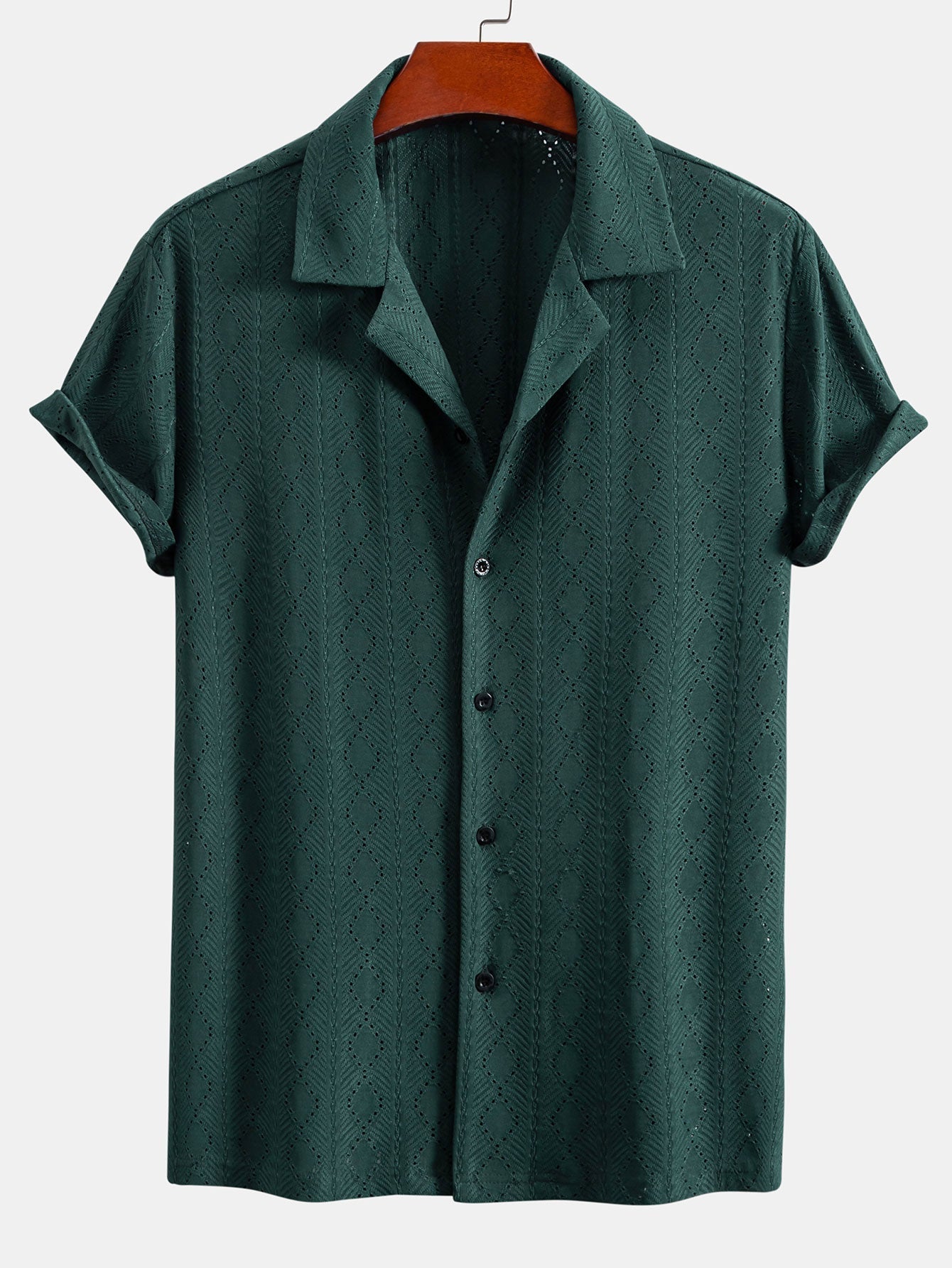 Muscle Fit Diamond Texture Cuban Shirt & Straight Leg Linen Pants