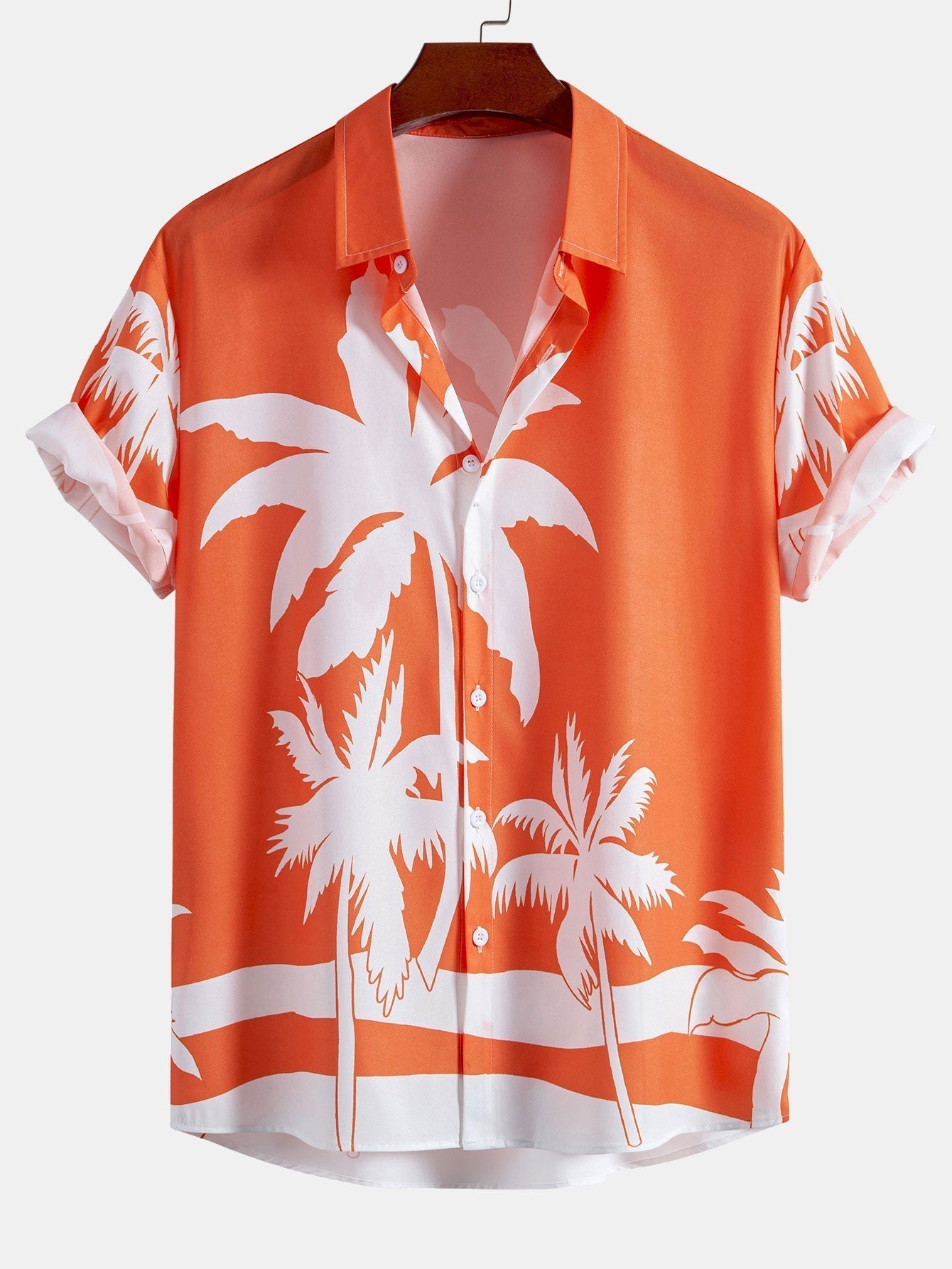 Palm Tree Print Button Up Shirt & Man Mid Length Drawstring Swim Shorts