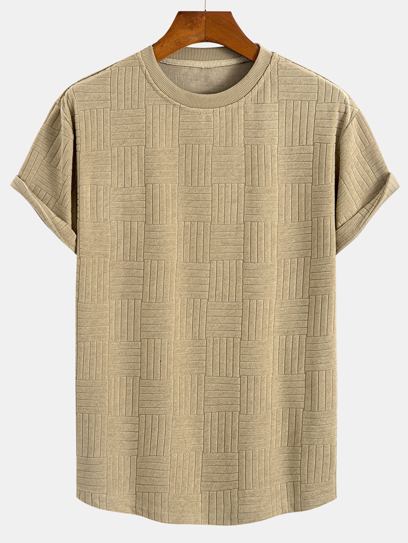 Striped Towelling Texture Arc Hem T-Shirt & Shorts