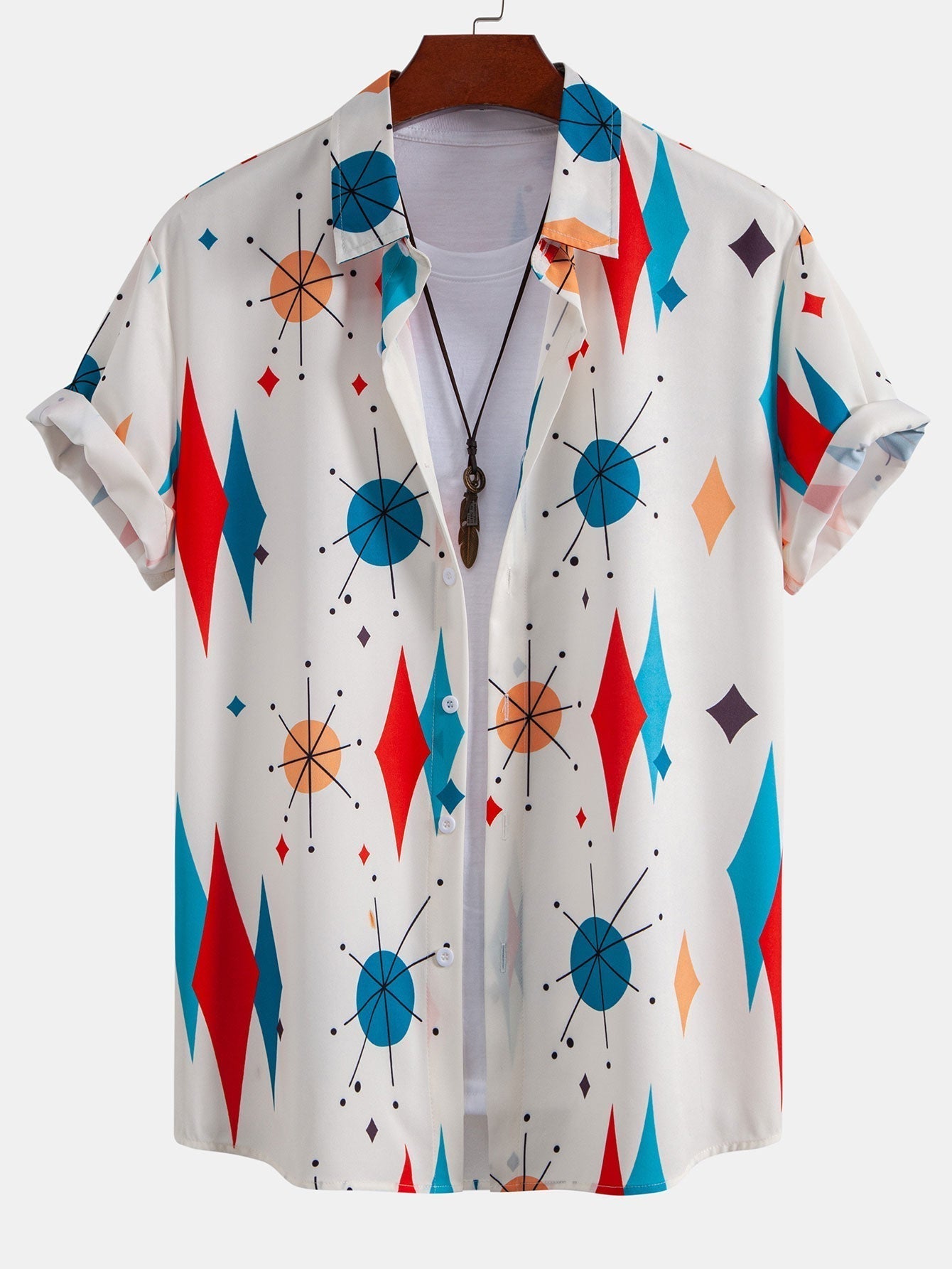 Atomic Geometric Print Button Up Shirt & Swim Shorts