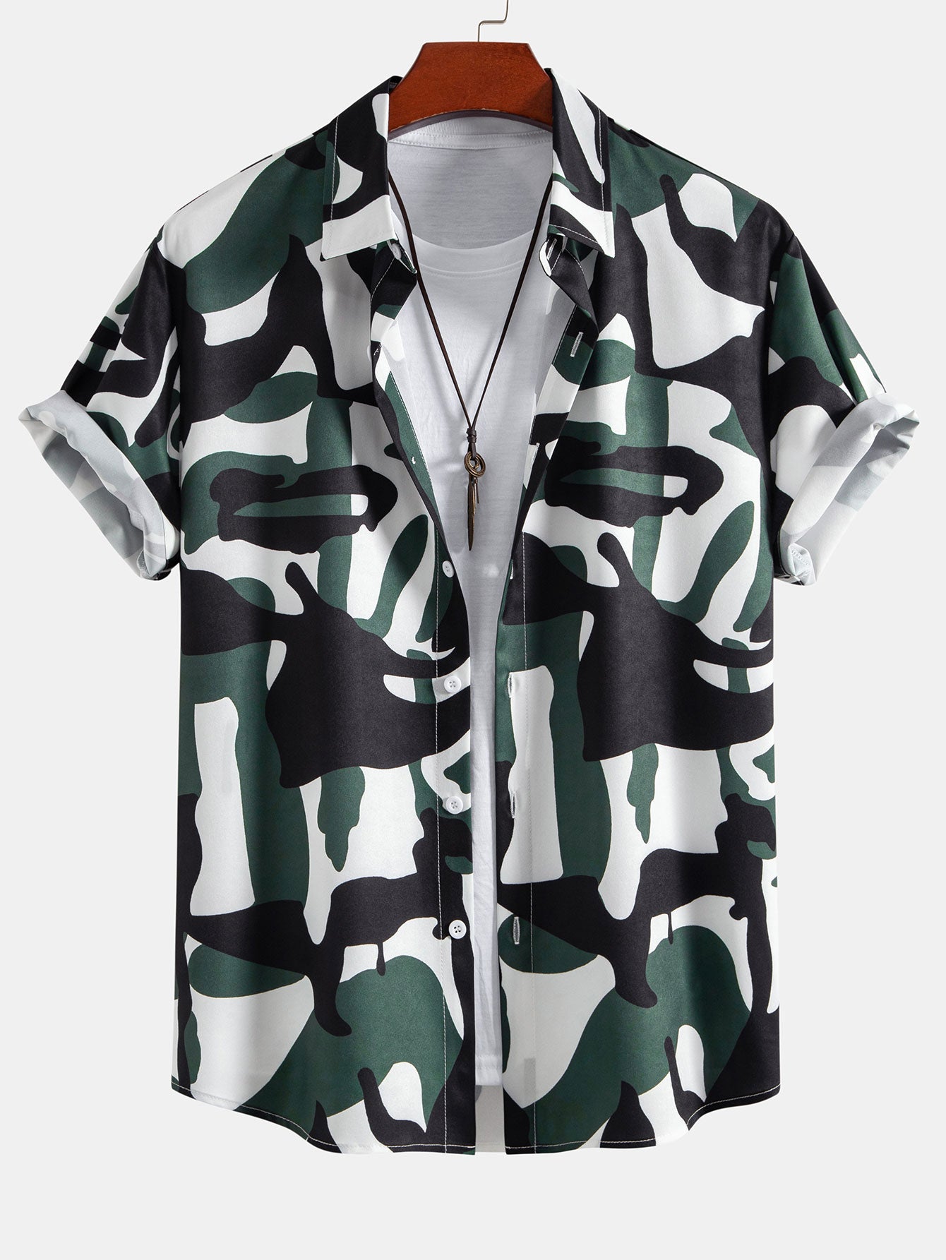 Colorblock Print Button Up Shirt & Swim Shorts