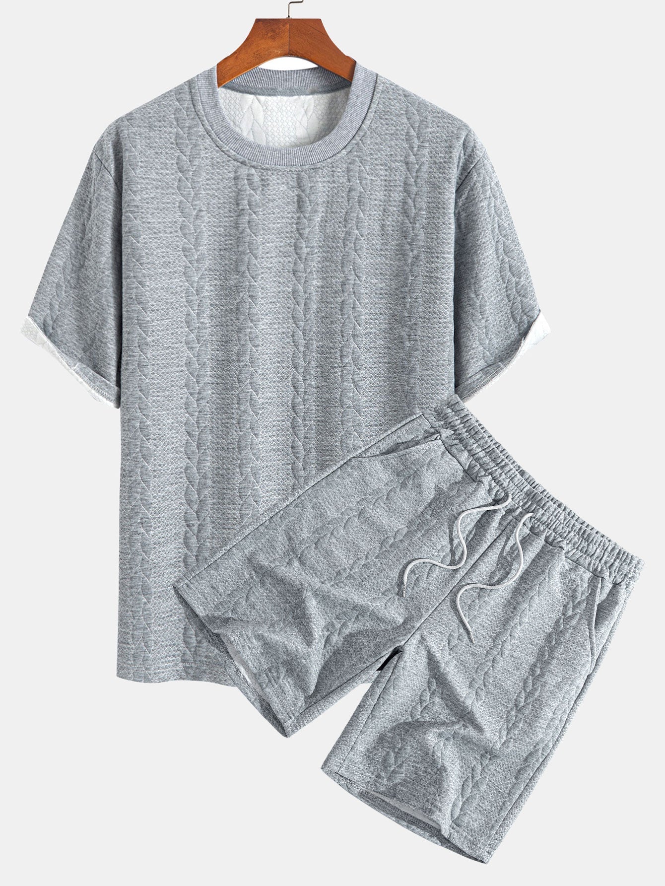 Relax Fit Mid-Length Sleeve Twist Jacquard T-Shirt & Shorts