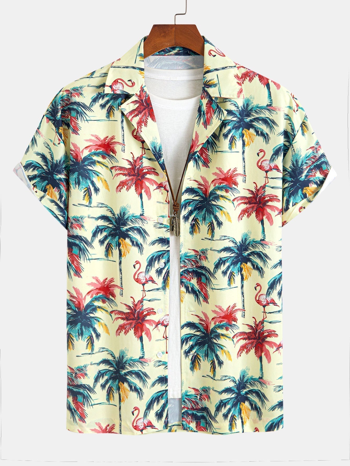 Relax Fit Flamingo  Tropical Palm Tree Print Button Up Shirt & Swim Short