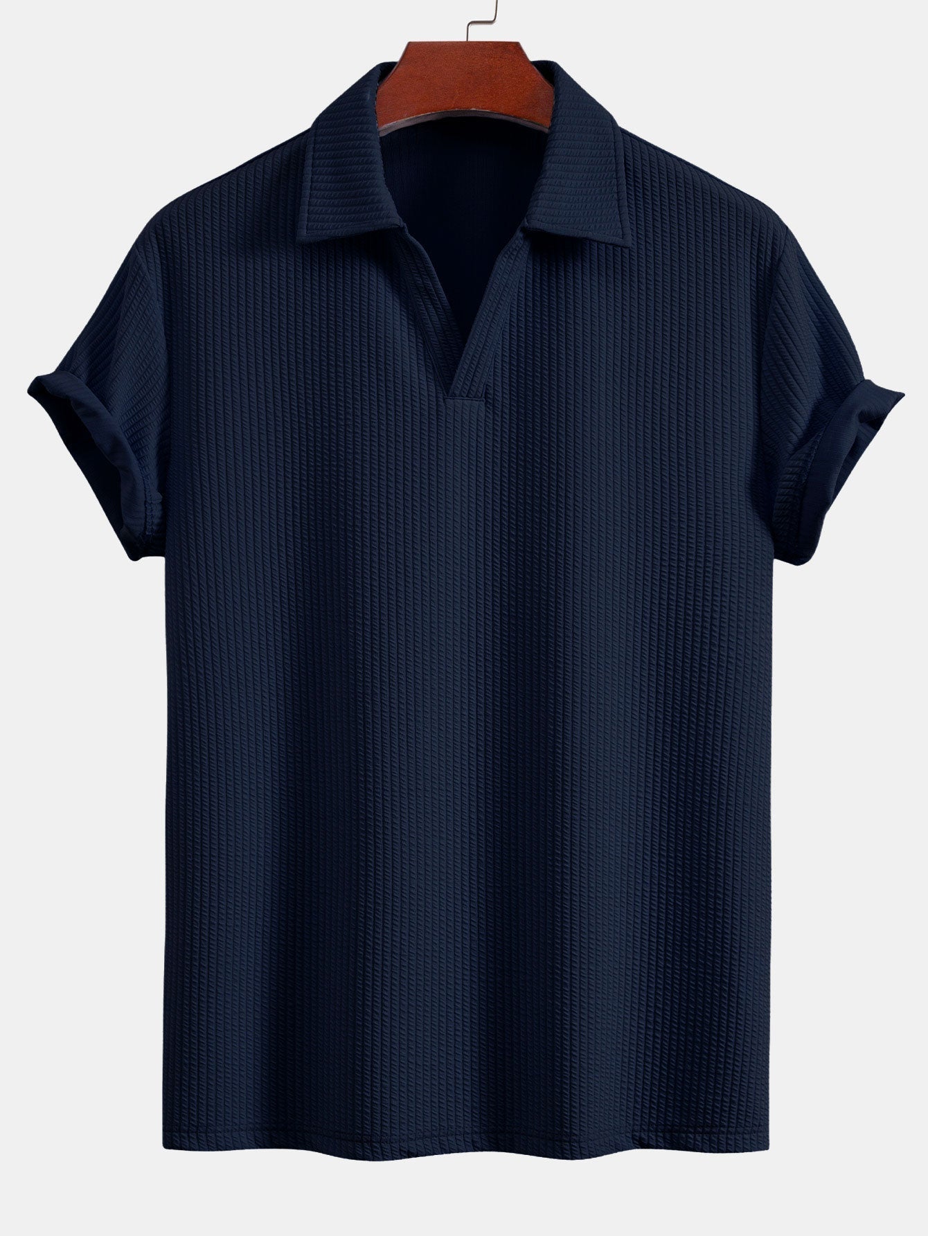 Short Sleeved V-Neck Ribbed Polo & Straight Leg Ribbed Pants