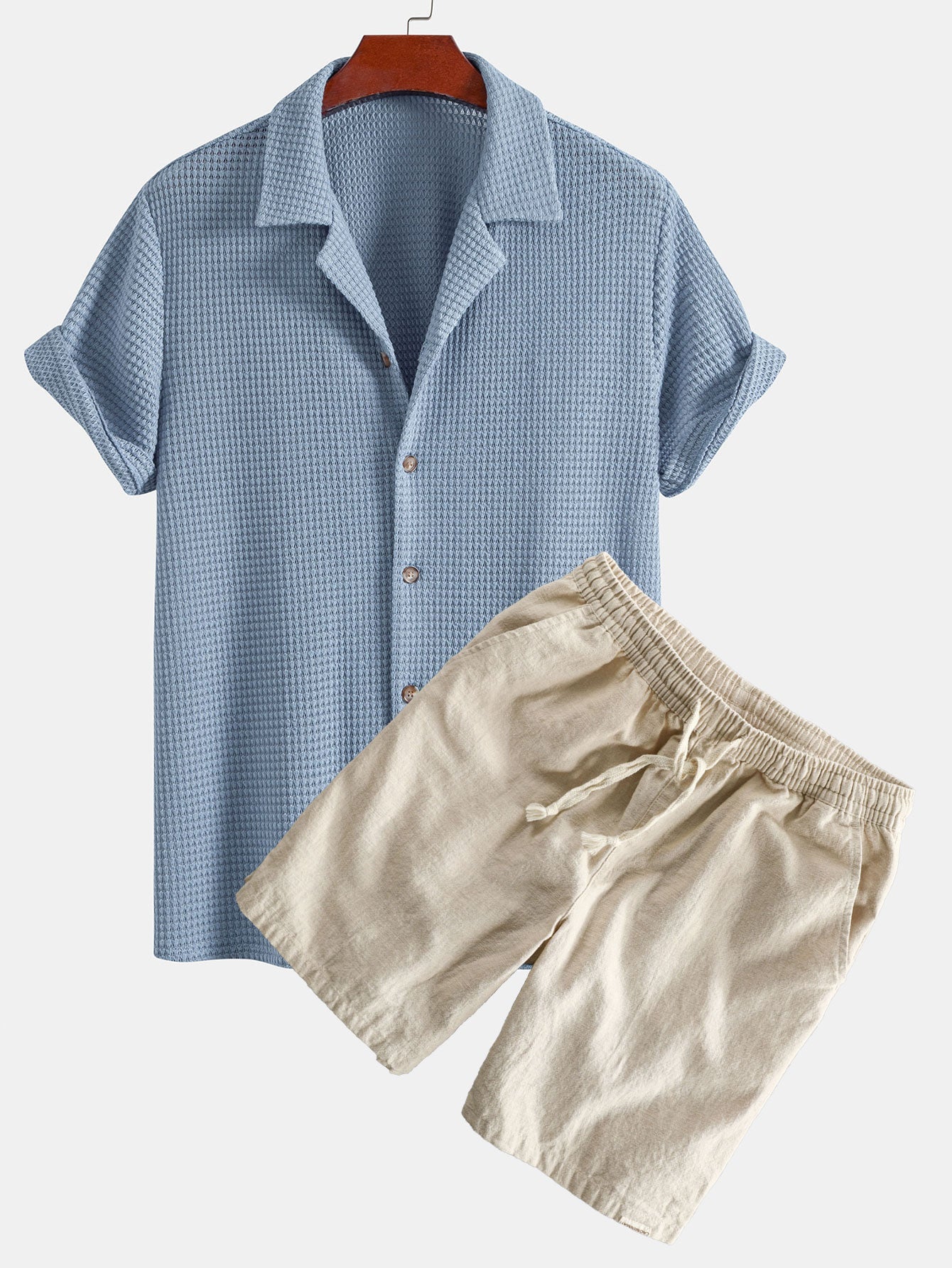 Textured Cuban Shirt & Linen Cotton Blend Drawstring Shorts