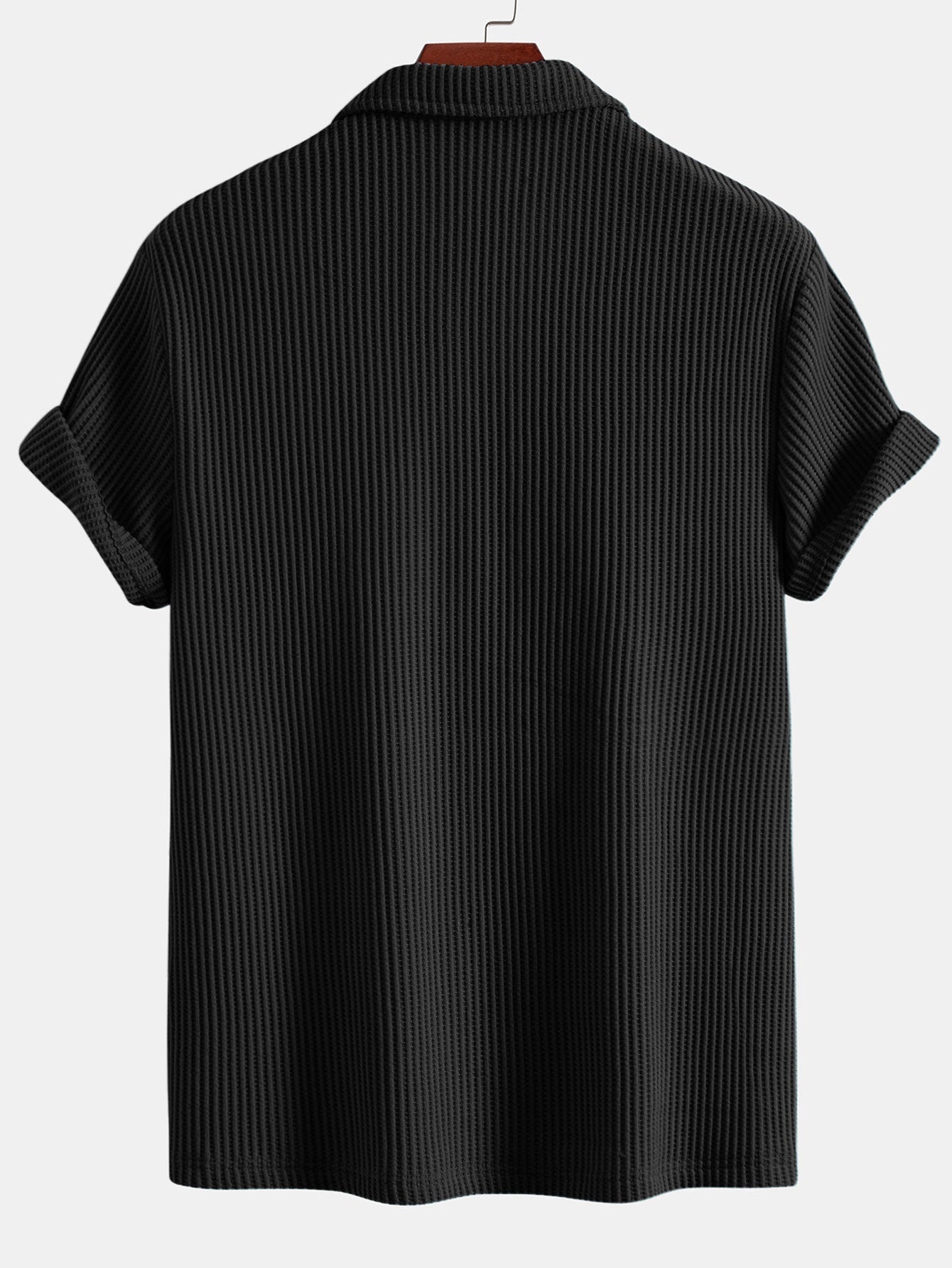 Short Sleeved Waffle V-neck Polo & Drawstring Knitted Waffle Shorts