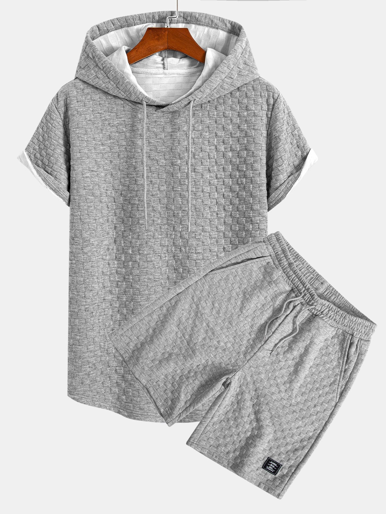 Checkerboard Jacquard  Arc Hem Hooded T-Shirt & Checkerboard Jacquard Shorts