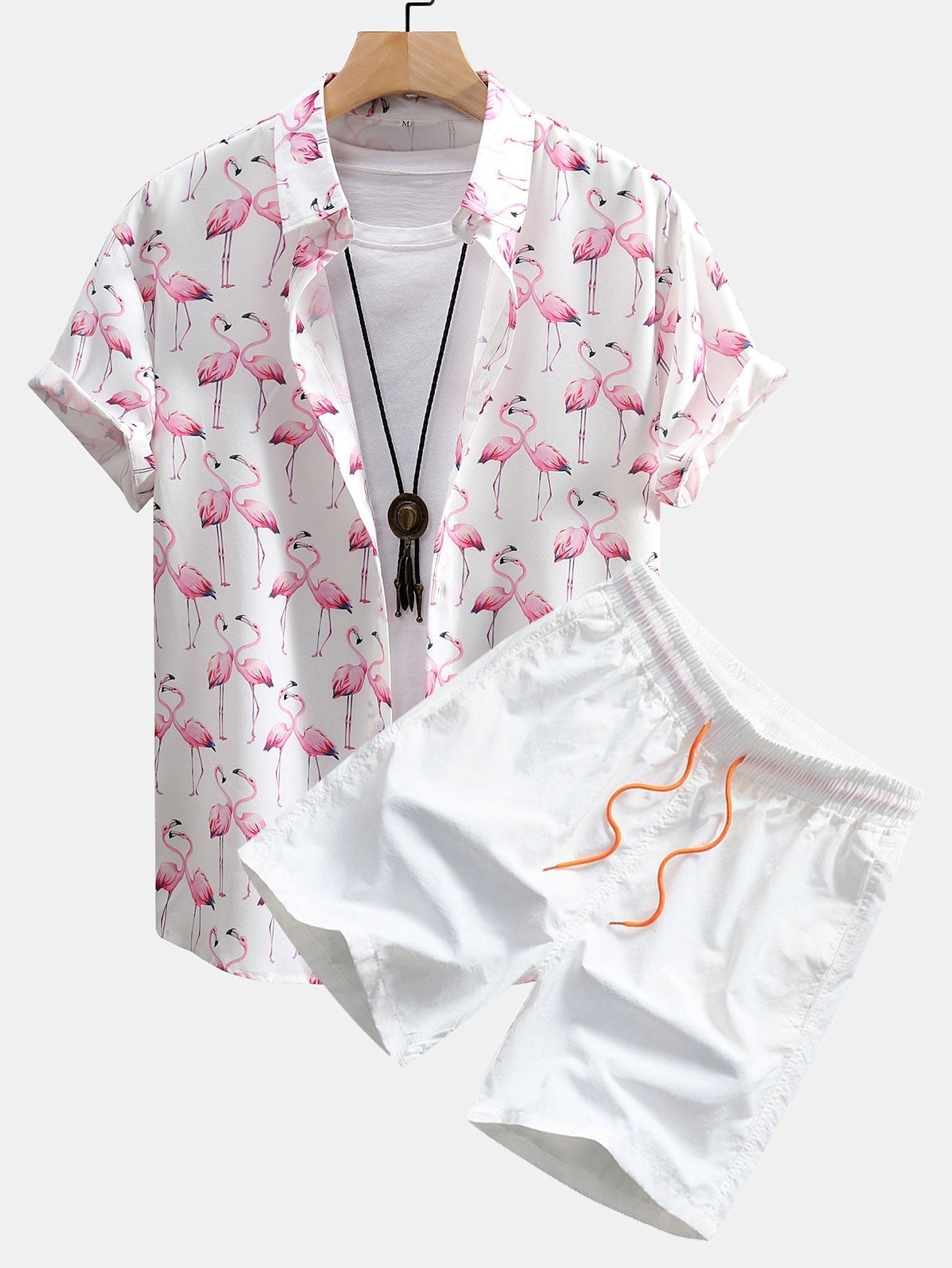 Flamingo Print Button Up Shirt & Swim Shorts
