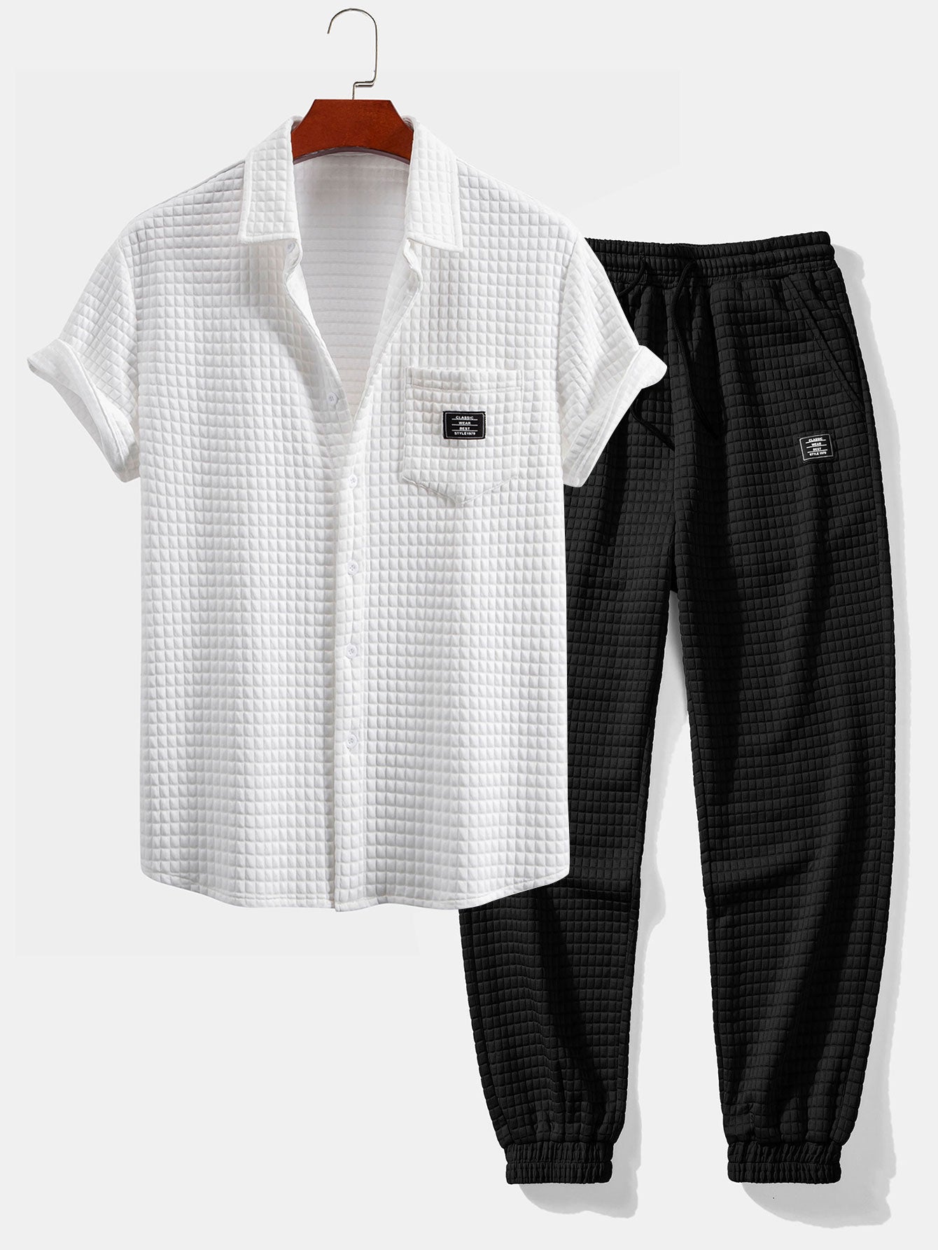 Short Sleeve Waffle Shirt & Drawstring Waffle Jogger Pants