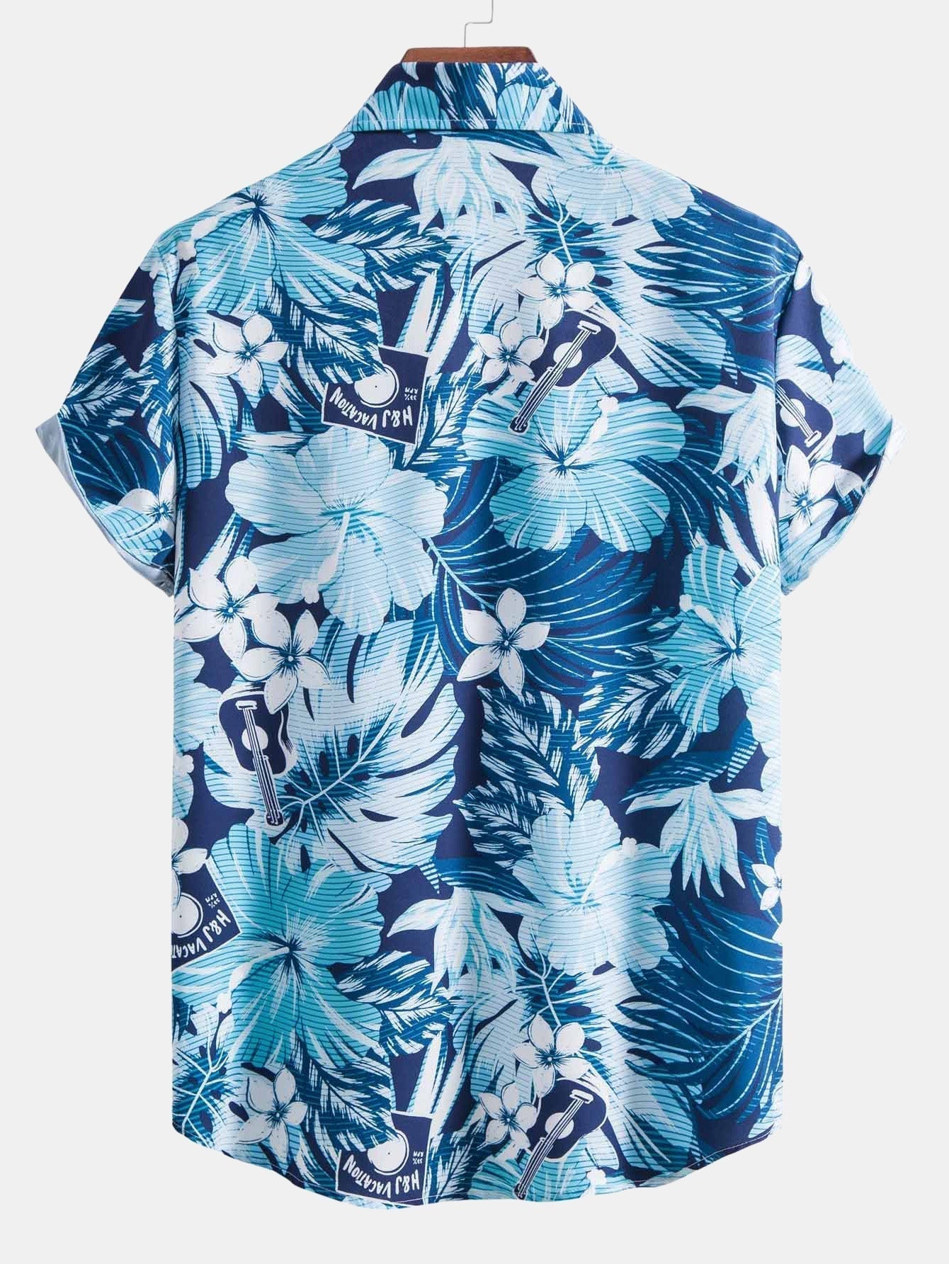 Musical Instrument Tropical Print Button Up Shirt & Swim Shorts