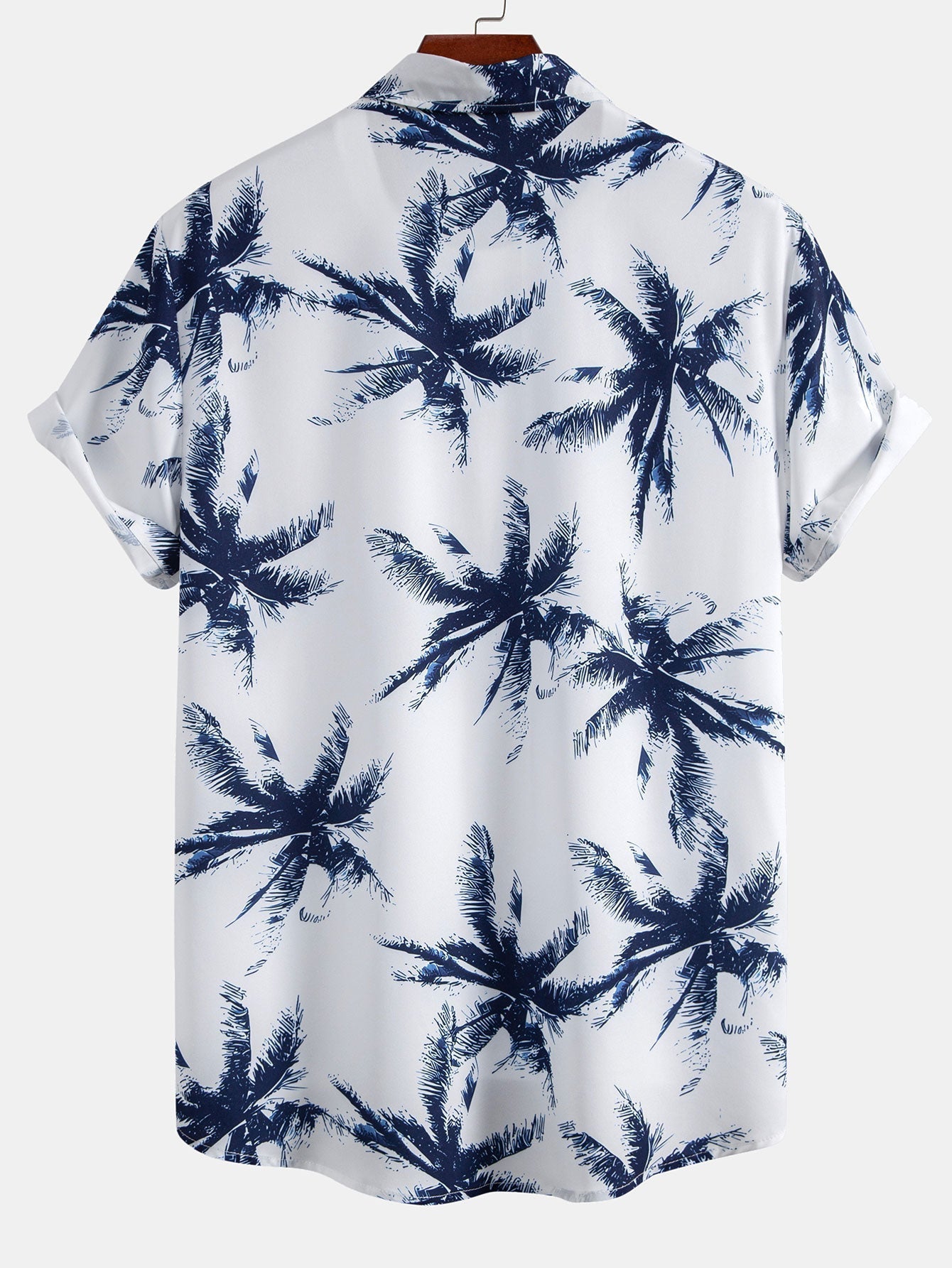 Palm Tree Print Button Up Shirt & Man Mid Length Drawstring Swim Shorts