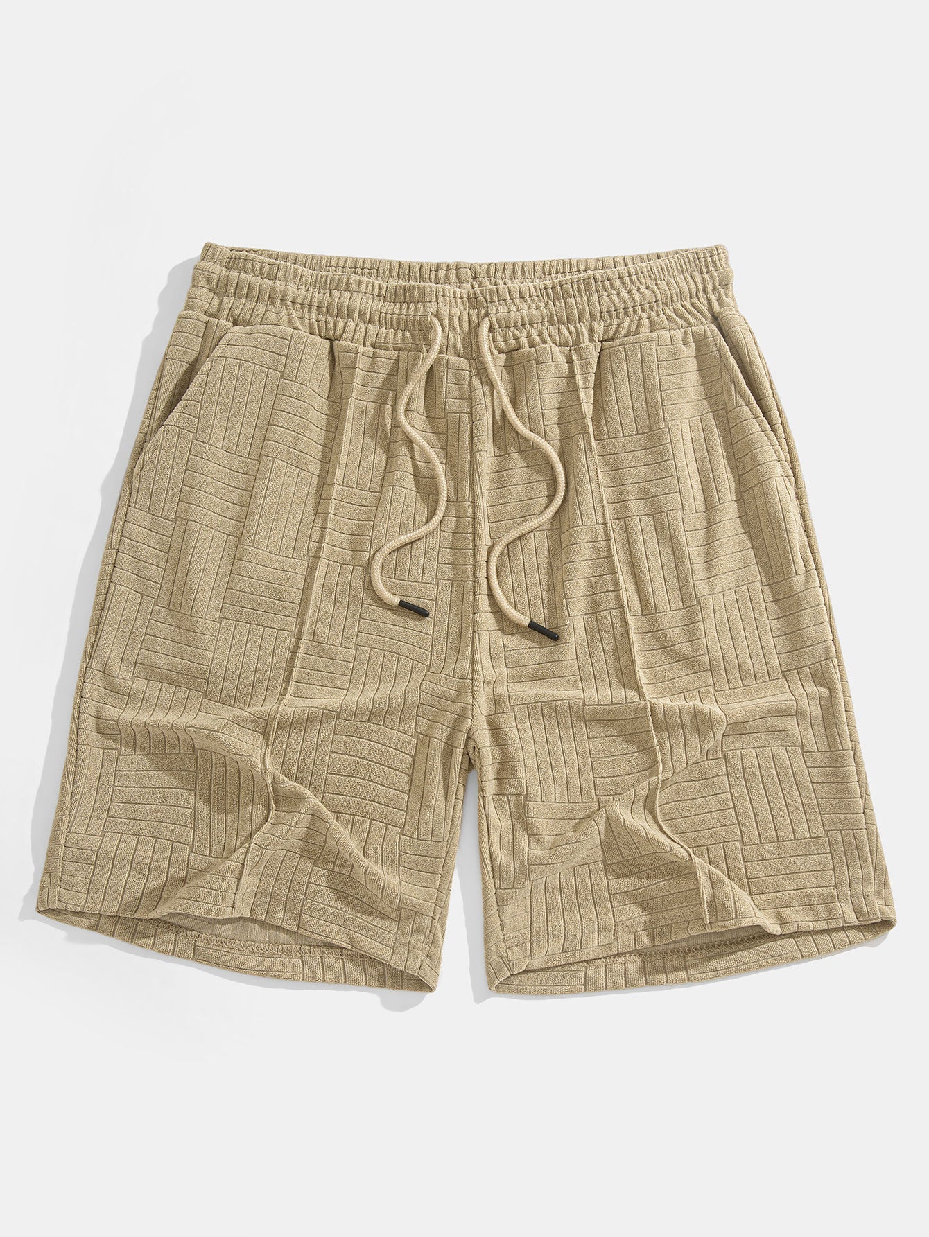 Striped Towelling Texture Arc Hem T-Shirt & Shorts