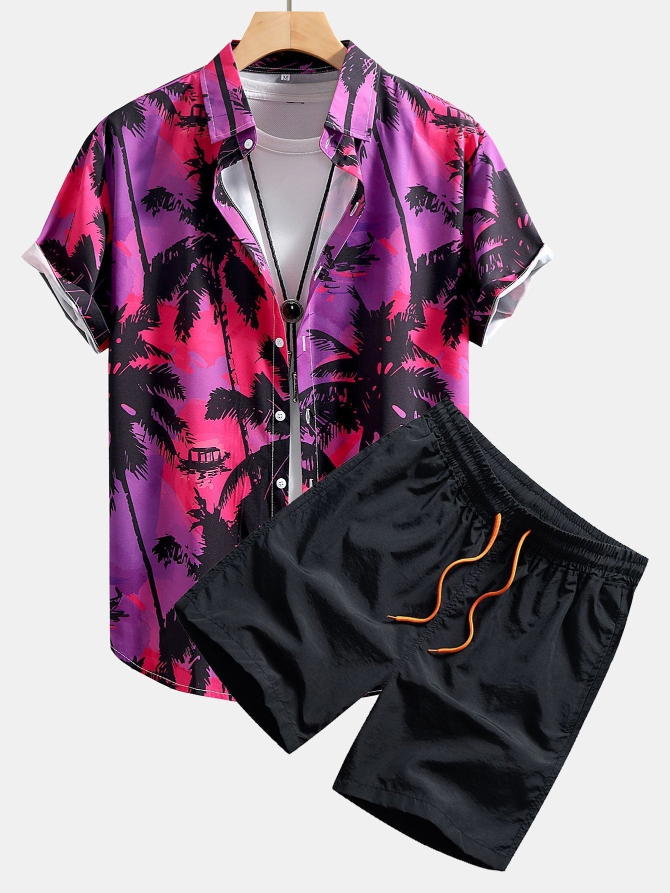 Palm Tree Print Button Up Shirt & Swim Shorts
