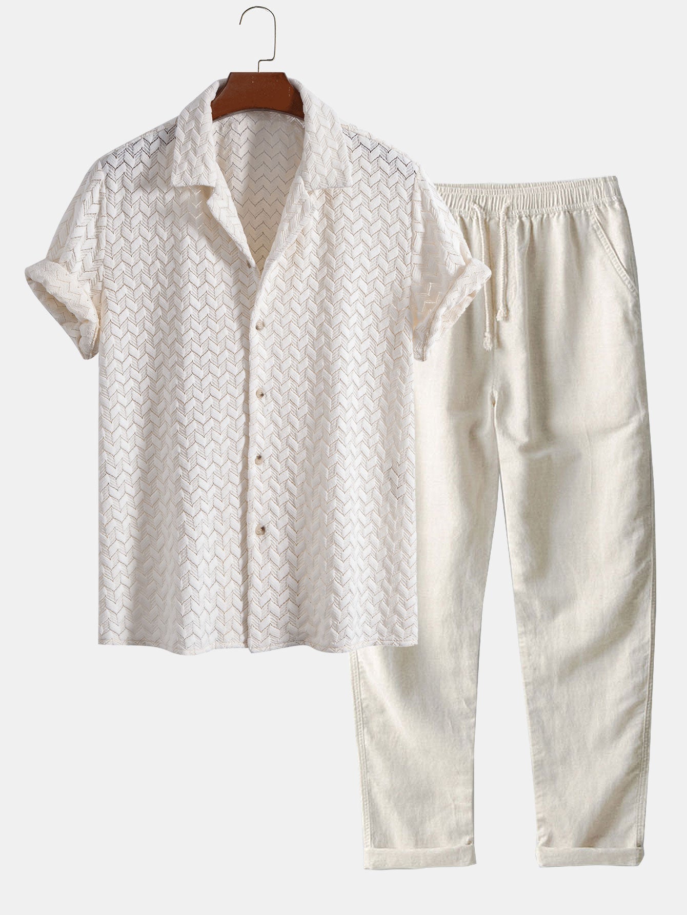 Textured Cuban Shirt & Straight Leg Linen Pants