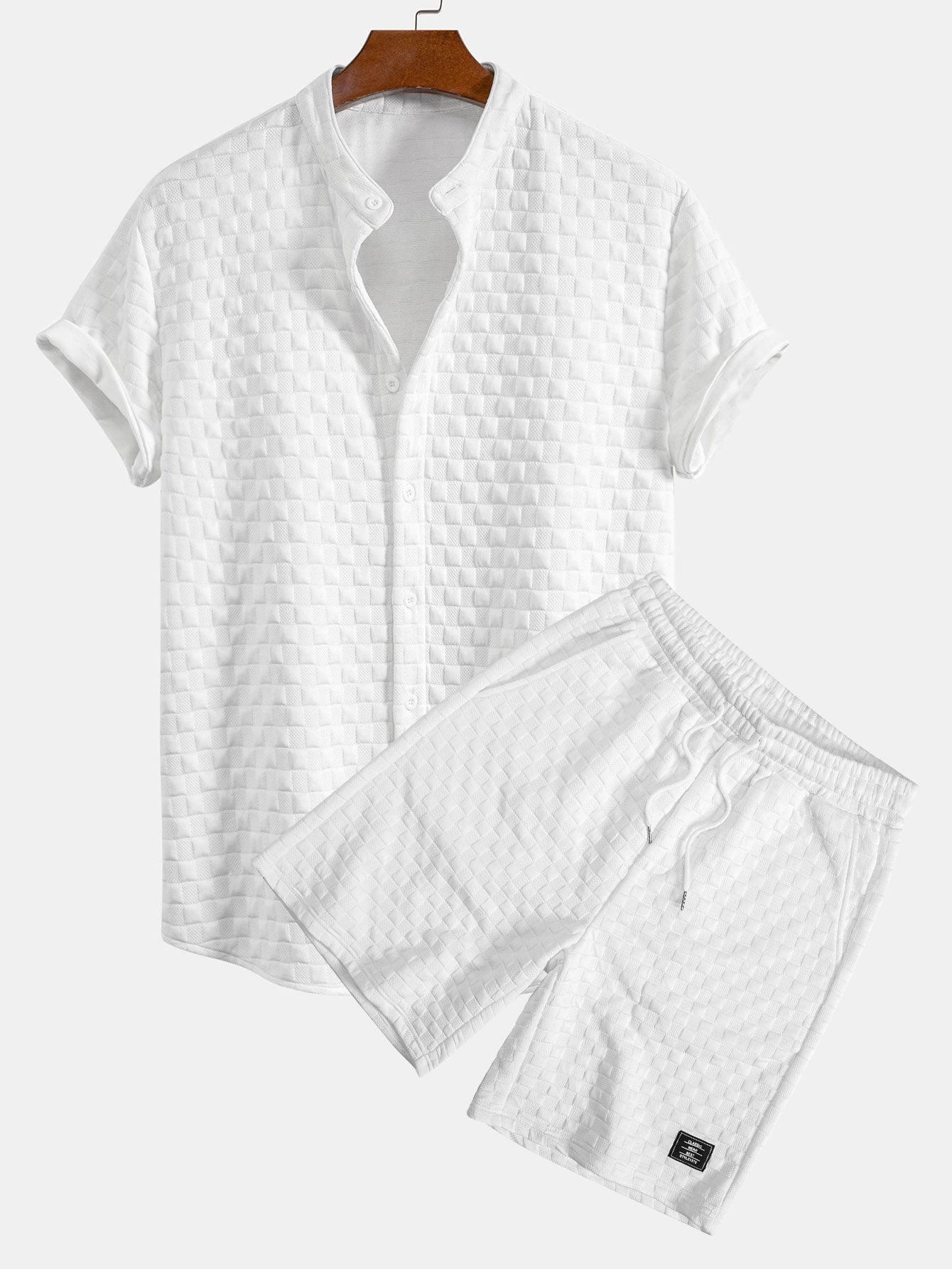 Checkerboard Stand Collar Shirt & Checkerboard Jacquard Shorts
