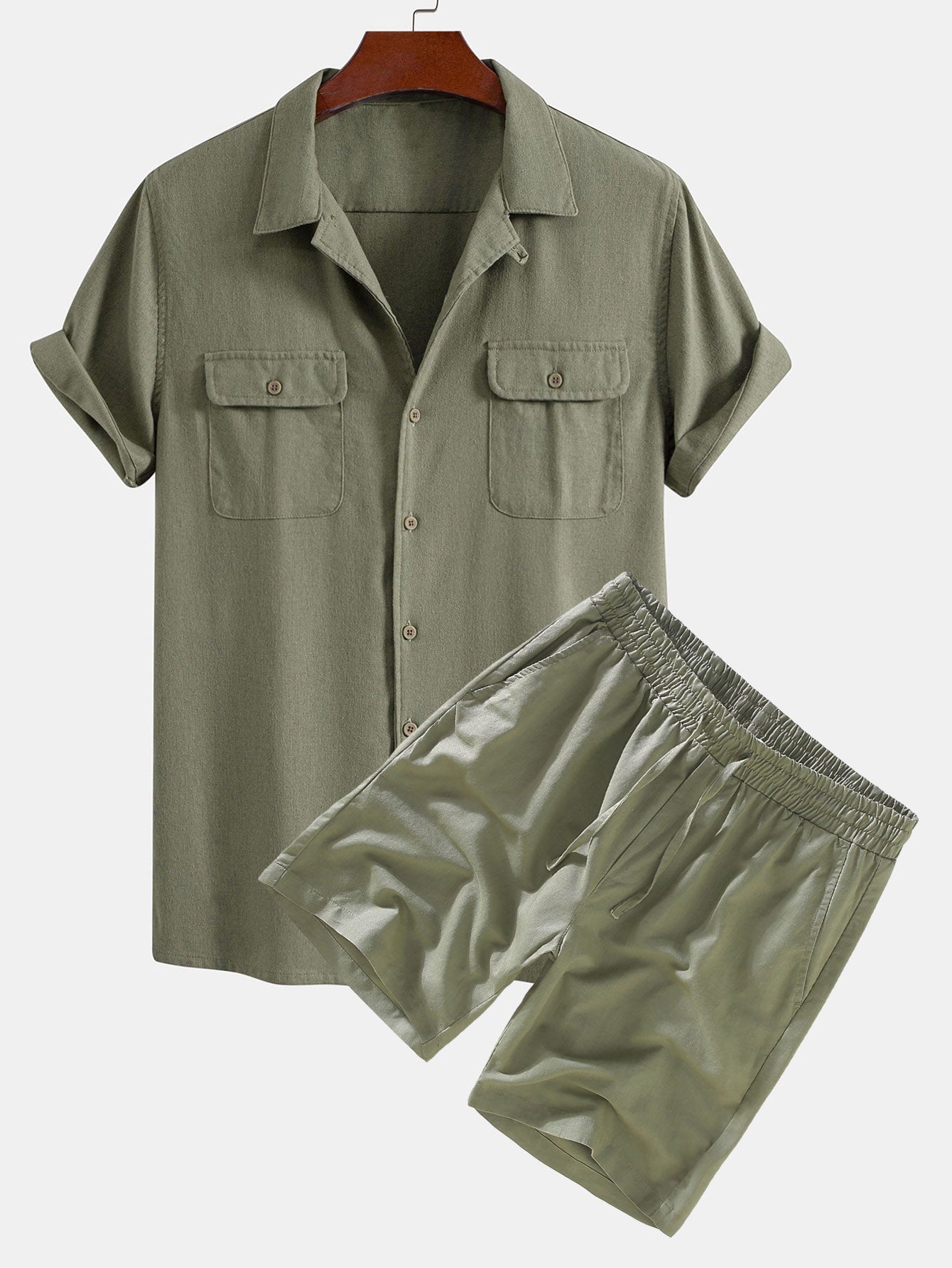Linen Cuban Shirt With Pockets & Linen Drawstring Shorts
