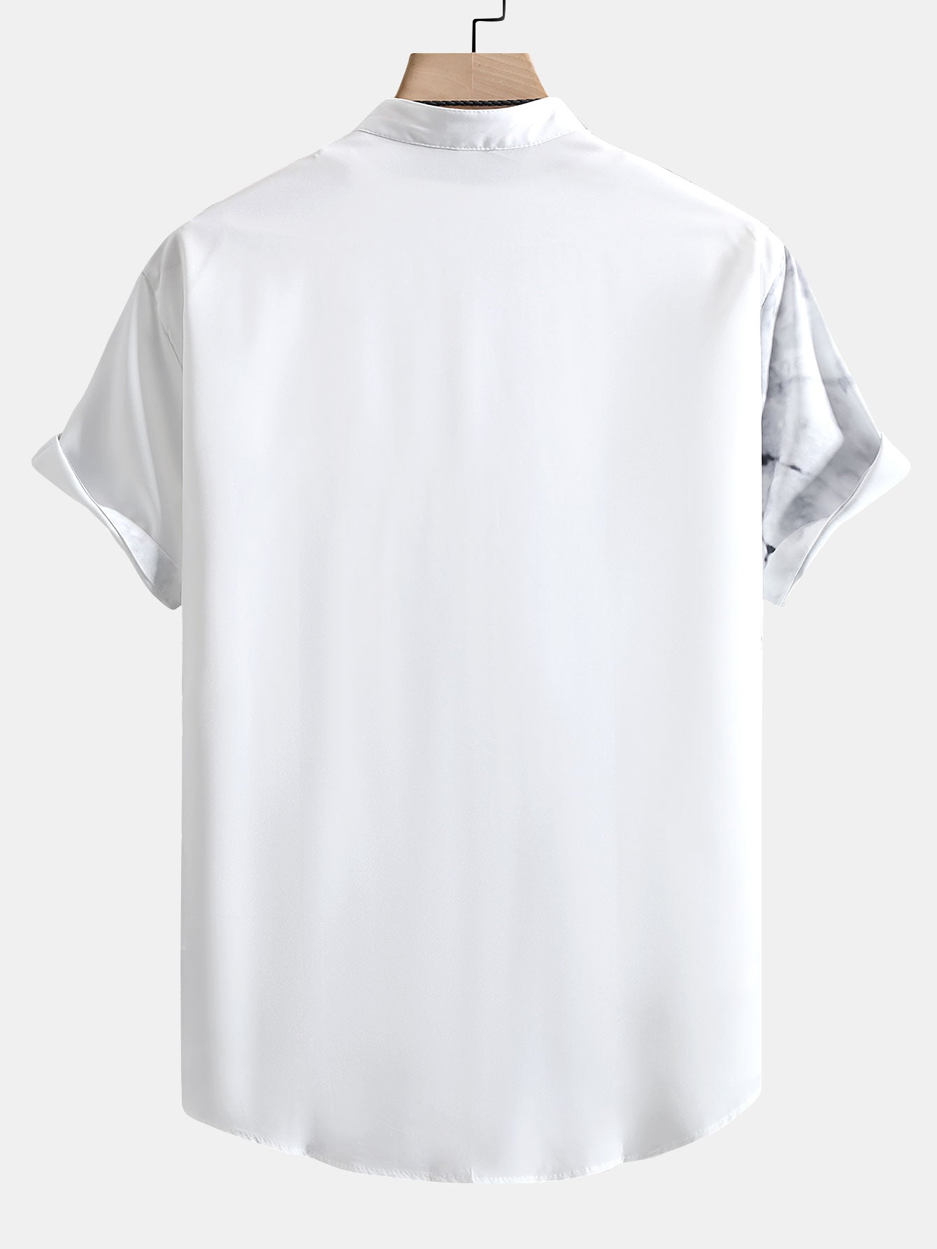 Traditional Oriental Ink Painting Print Stand Collar Shirt & Drawstring Swim Shorts