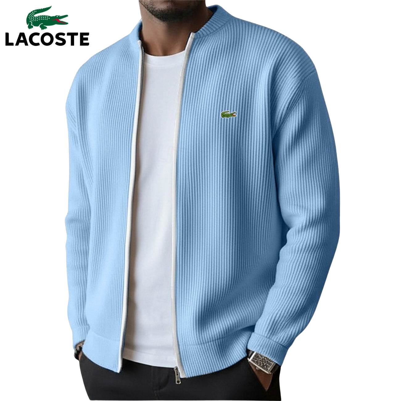 Lacoste — Pull Zippé en Maille Côtelée