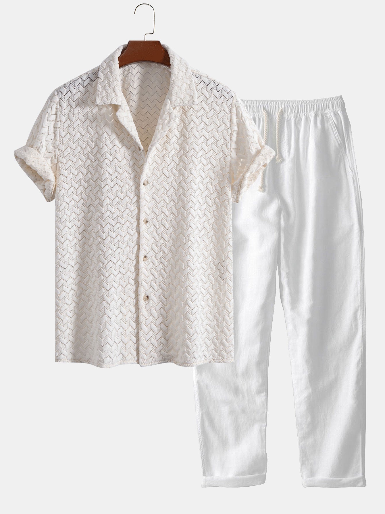 Textured Cuban Shirt & Straight Leg Linen Pants