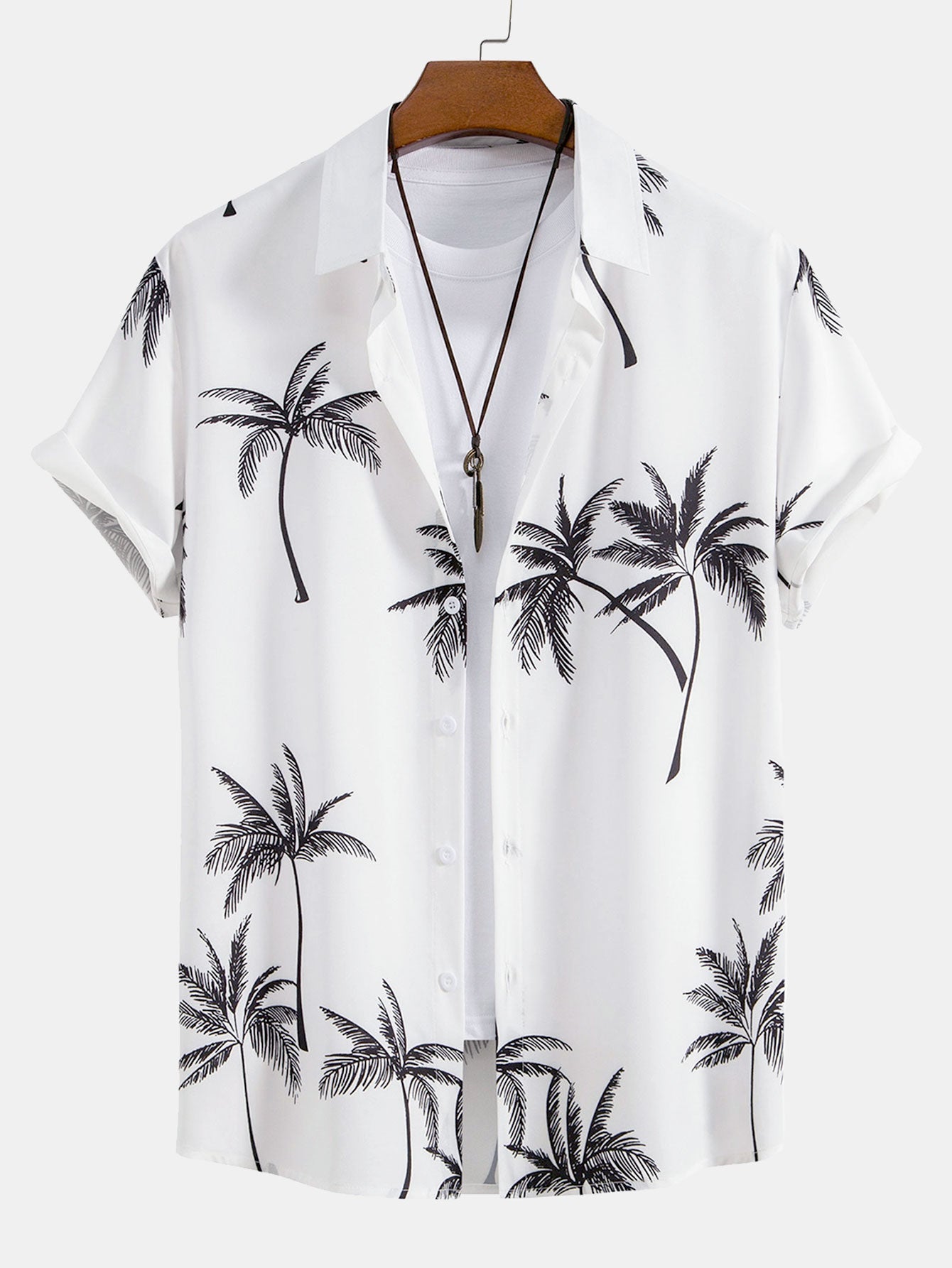 Palm Tree Print Button Up Shirt & Striped Swim Shorts