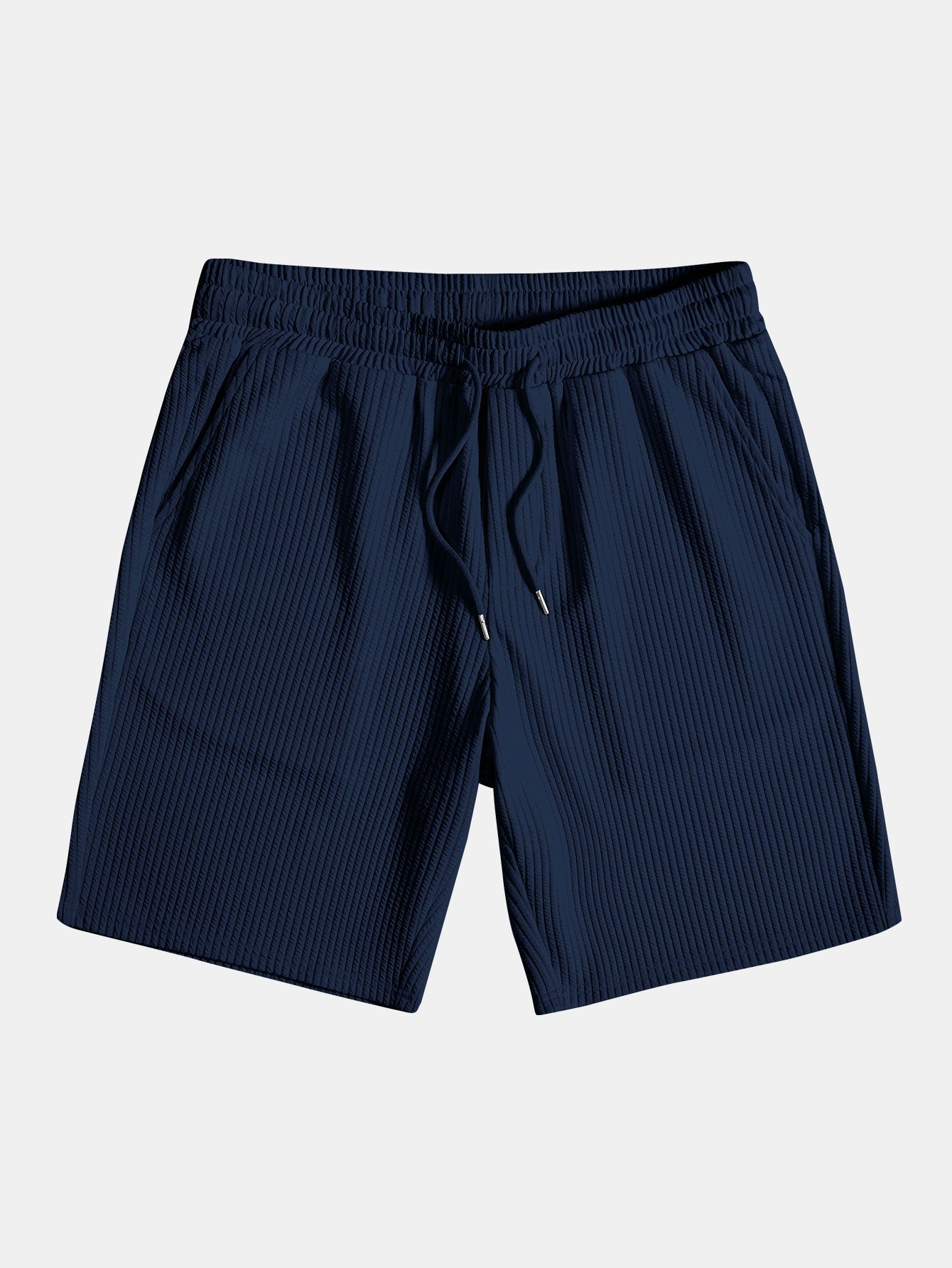 Short Sleeved V-Neck Ribbed Polo & Drawstring Ribbed Shorts