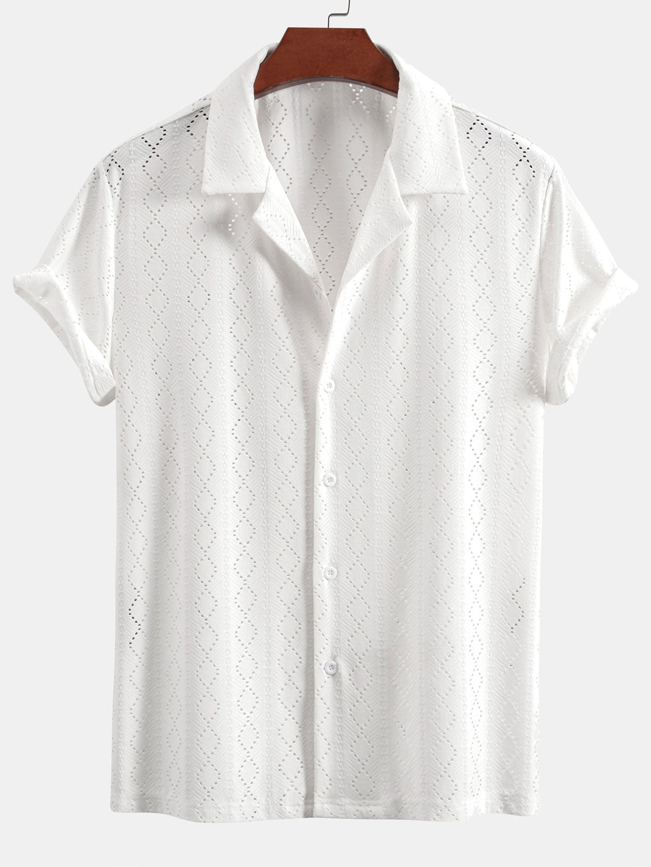 Muscle Fit Diamond Texture Cuban Shirt & Straight Leg Linen Pants